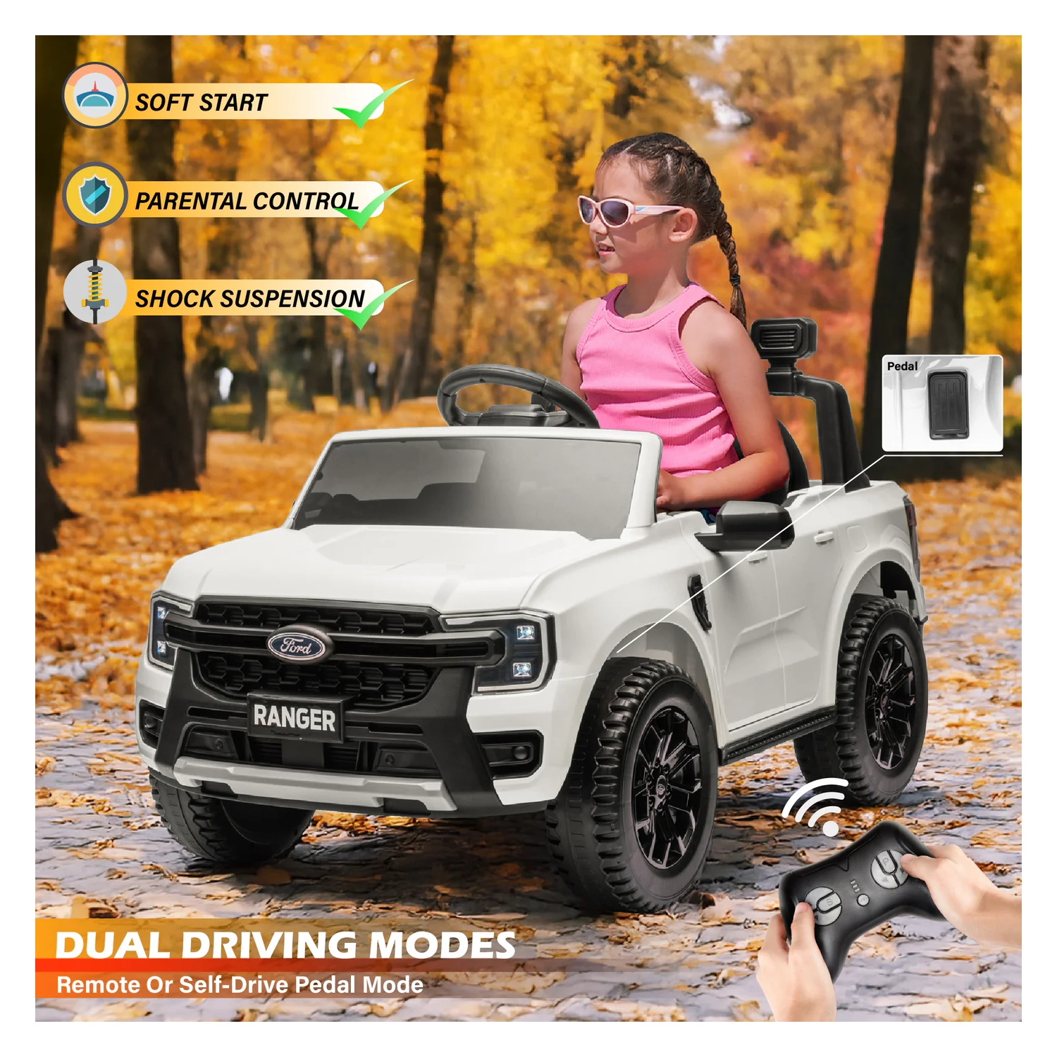 VOLTZ TOYS Ford Ranger 12V Kids Ride on Car Truck with Lights and Music, Licensed