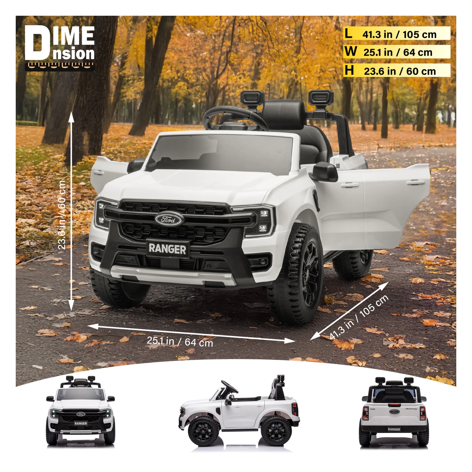 VOLTZ TOYS Ford Ranger 12V Kids Ride on Car Truck with Lights and Music, Licensed