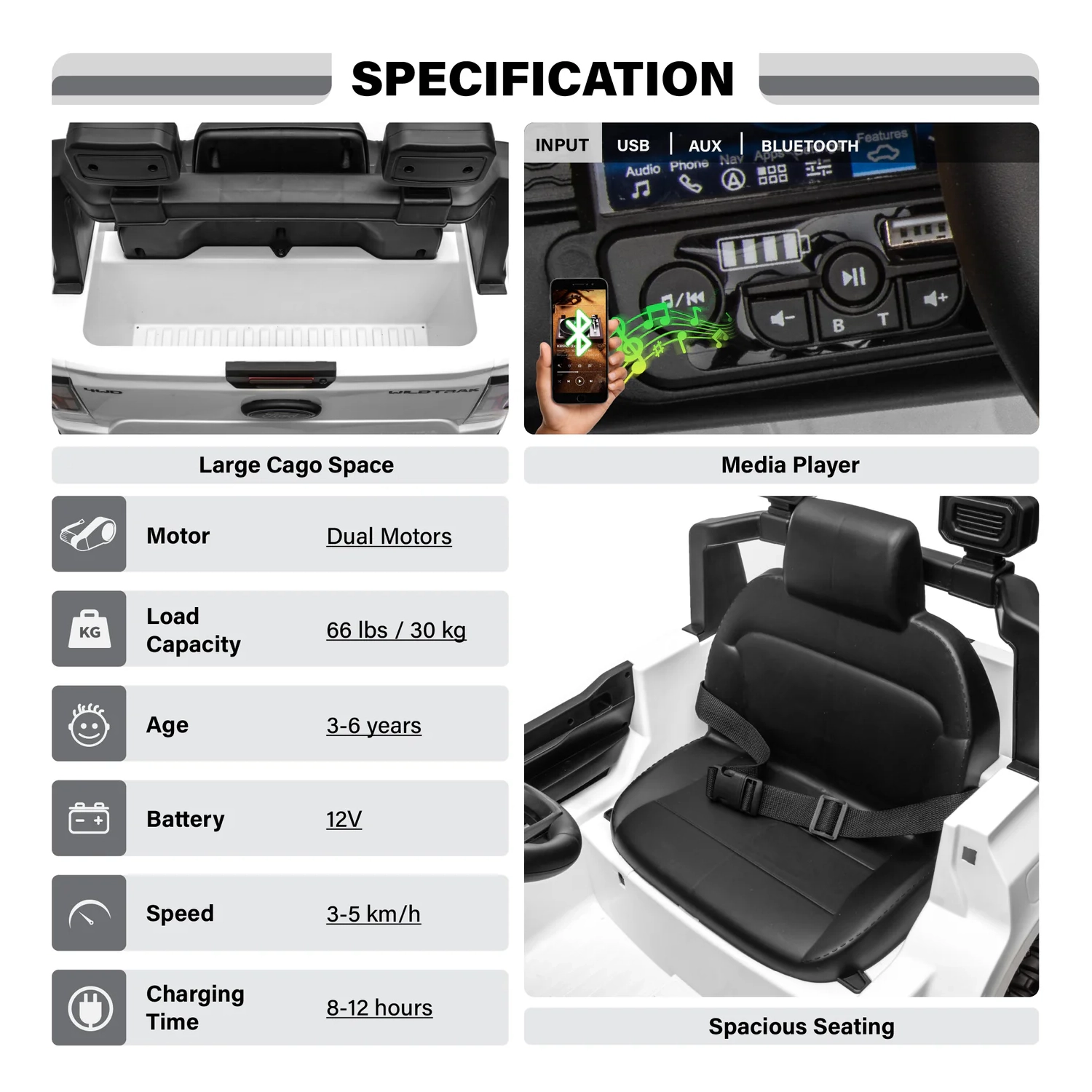 VOLTZ TOYS Ford Ranger 12V Kids Ride on Car Truck with Lights and Music, Licensed