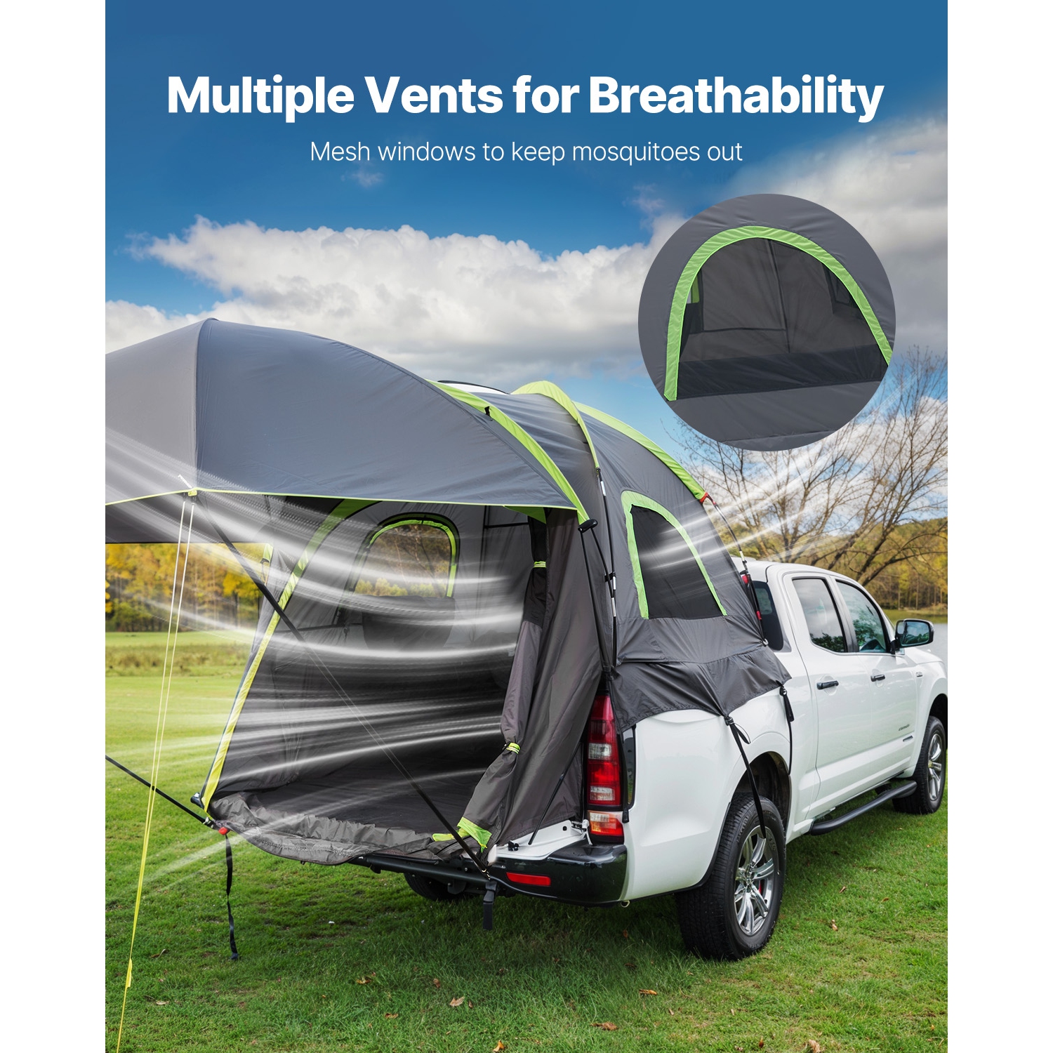 VEVOR 5.0-5.2 ft Pickup Truck Tent, Truck Tents for Camping, Waterproof PU2000 mm 2-3 Person Sleeping Truck Bed Tent, Sturdy Truck Bed Camper Shell