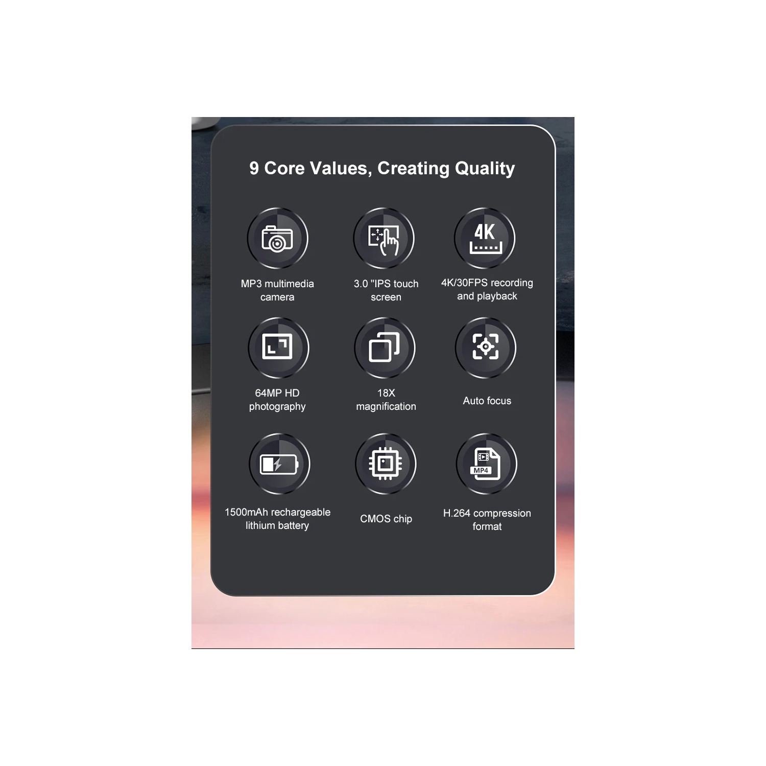 Touch screen 4K digital micro single camera CCD video camera. Anti-shake digital camera with children's MP3 player - black