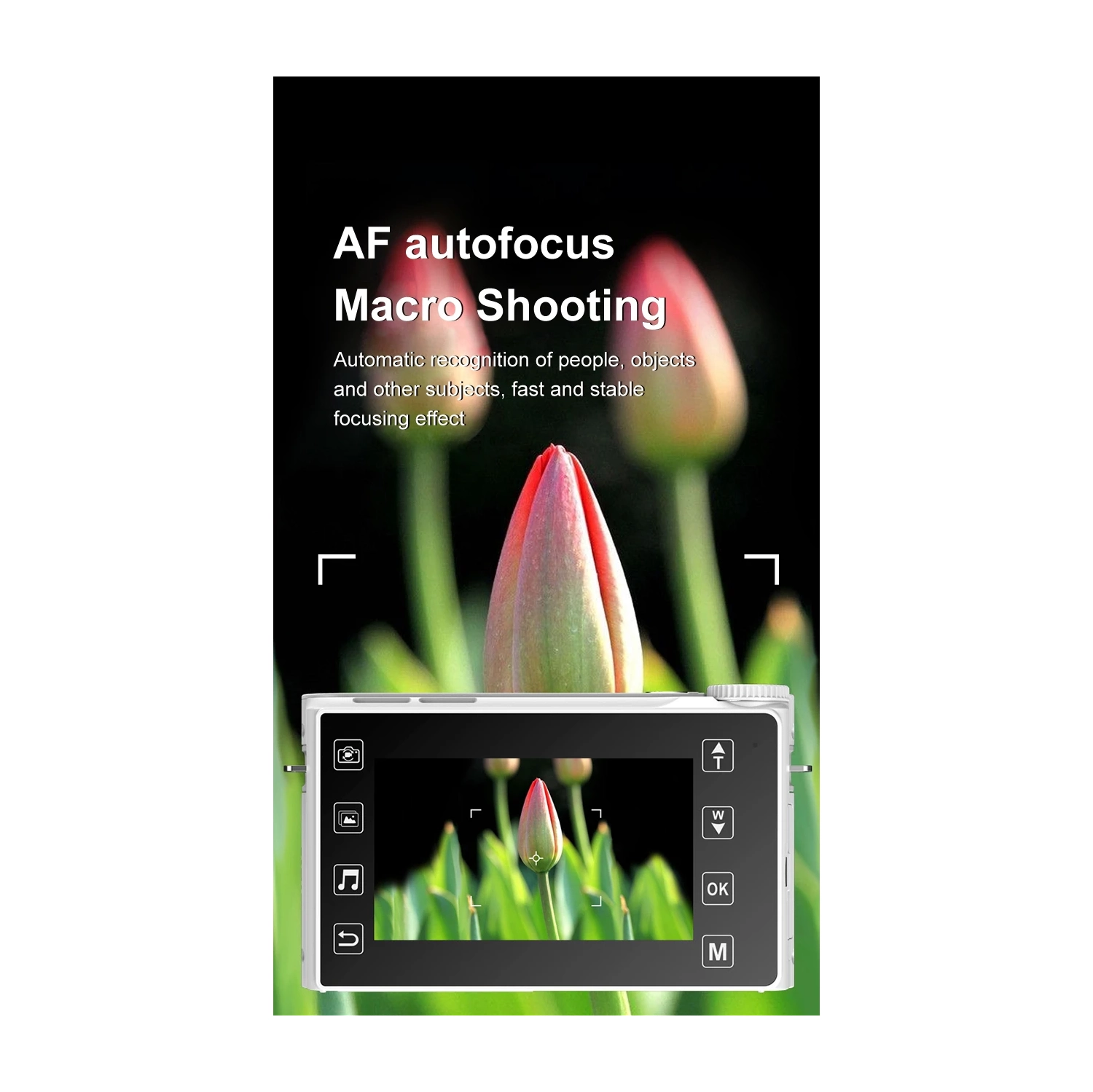 Touch screen 4K digital micro single camera CCD video camera. Anti-shake digital camera with children's MP3 player - black