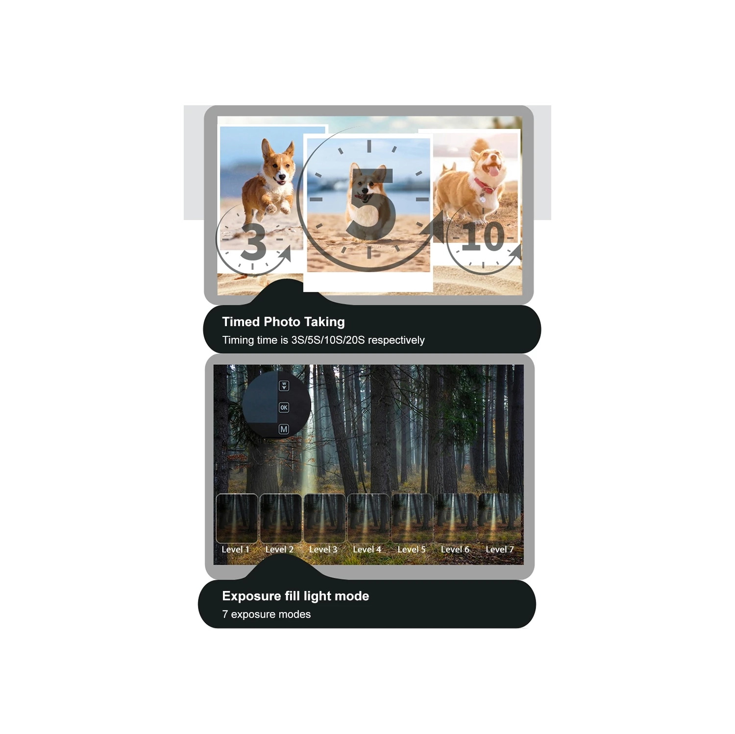 Touch screen 4K digital micro single camera CCD video camera. Anti-shake digital camera with children's MP3 player - black