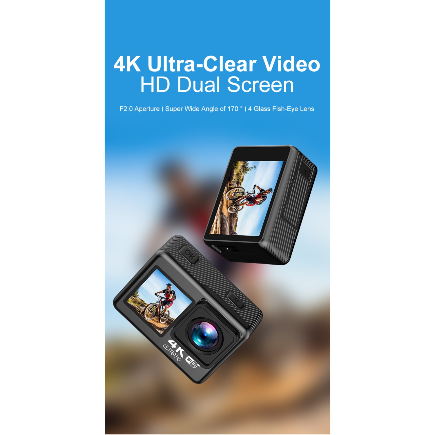 Action Camera 4K HD Dual Color Screen Waterproof Anti-Shake Playback Outdoor Camera WiFi Internet Sports DV Camera - [V8] 4k Dual Screen + Sony Lens