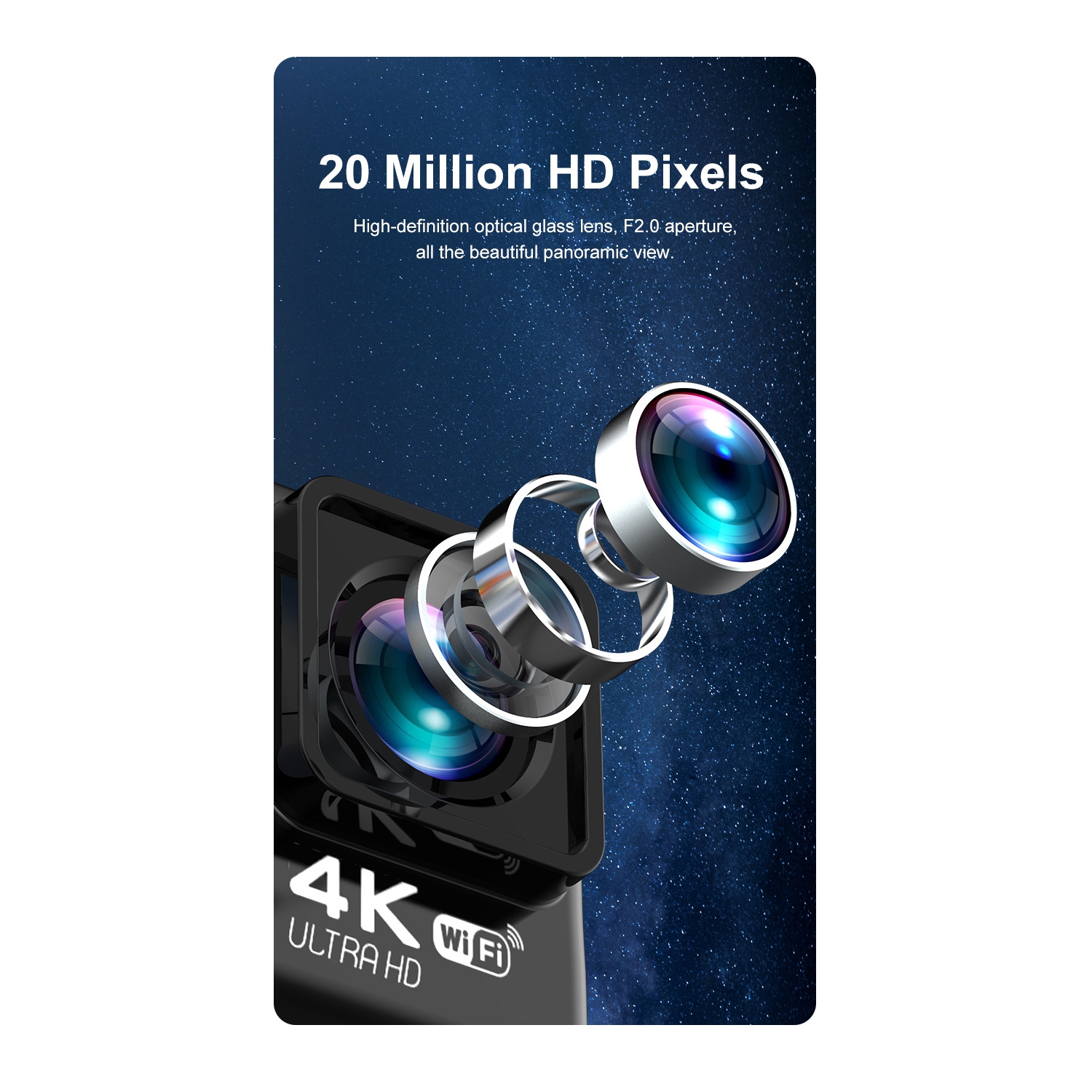 Action Camera 4K HD Dual Color Screen Waterproof Anti-Shake Playback Outdoor Camera WiFi Internet Sports DV Camera - [V8] 4k Dual Screen + Sony Lens