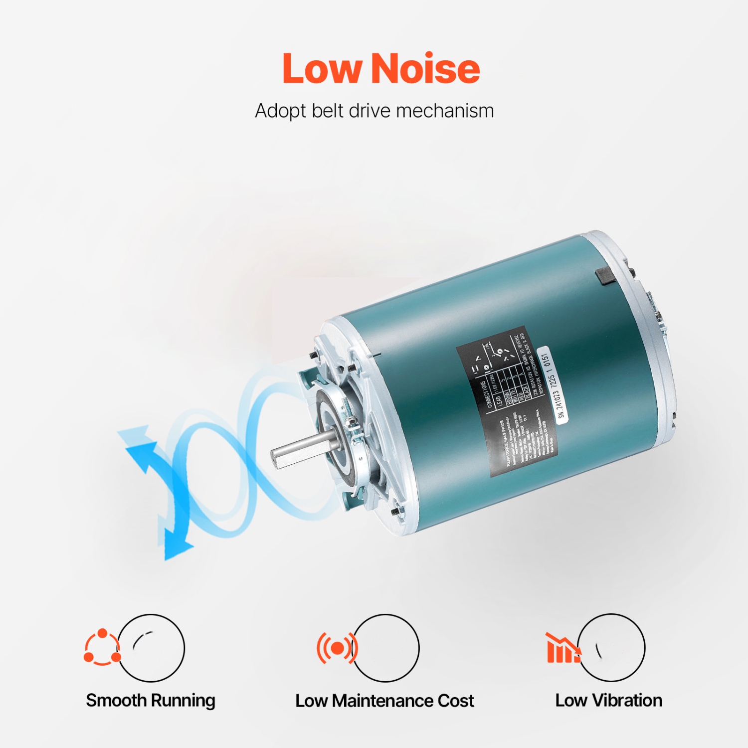 VEVOR 1/2HP Furnace Blower Motor 1720RPM, 115V 7.1A Belt Drive Blower Motor Single Phase - 0.5" Shaft Diameter, 1.6" Shaft Length, CW/CCW Rotation