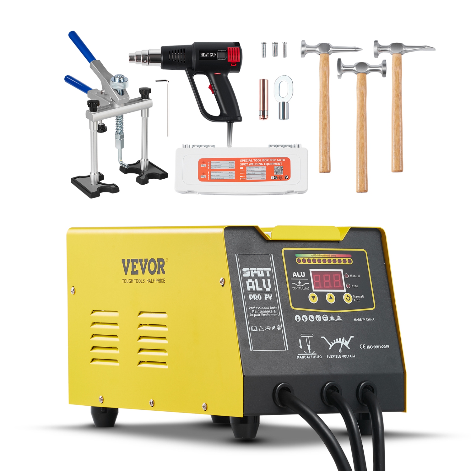 VEVOR 300W Spot Welder Dent Puller,Stud Welder Dent Repair Kit with Heat Gun, Auto/Manual Mode, 110V Auto Body Spot Welding Dent Repair Machine for