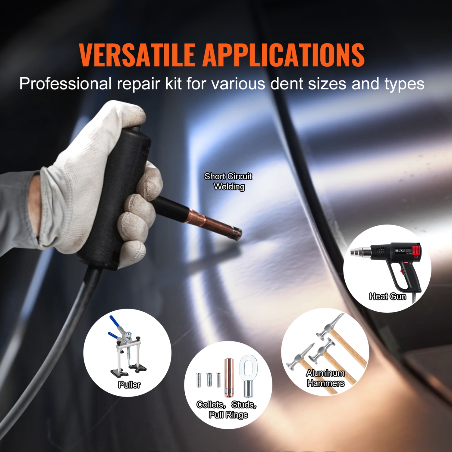 VEVOR 300W Spot Welder Dent Puller,Stud Welder Dent Repair Kit with Heat Gun, Auto/Manual Mode, 110V Auto Body Spot Welding Dent Repair Machine for