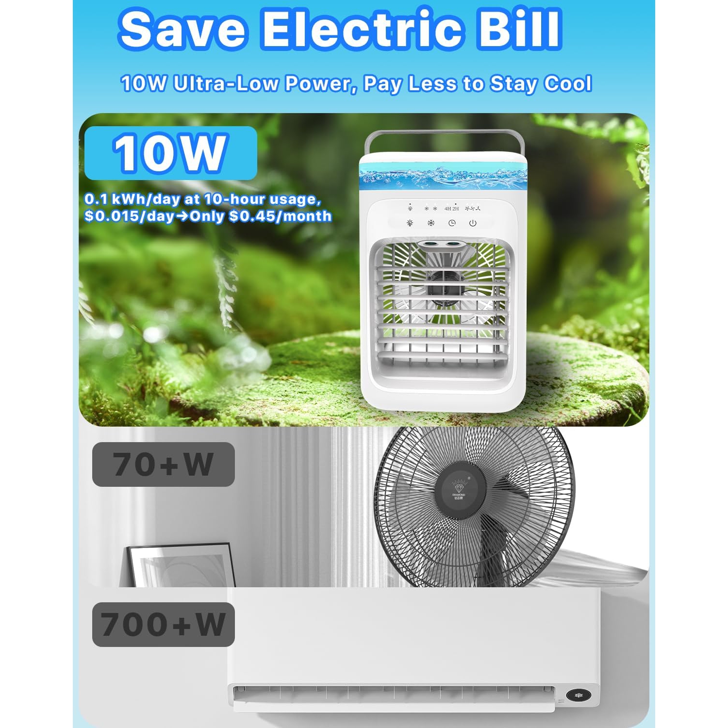 JYew Portable Air Conditioners Fan With 1500ml Water Tank,AI Portable AC Unit 4-in-1 Evaporative Air Coole 7 Color Light Personal Mini Air Conditioner