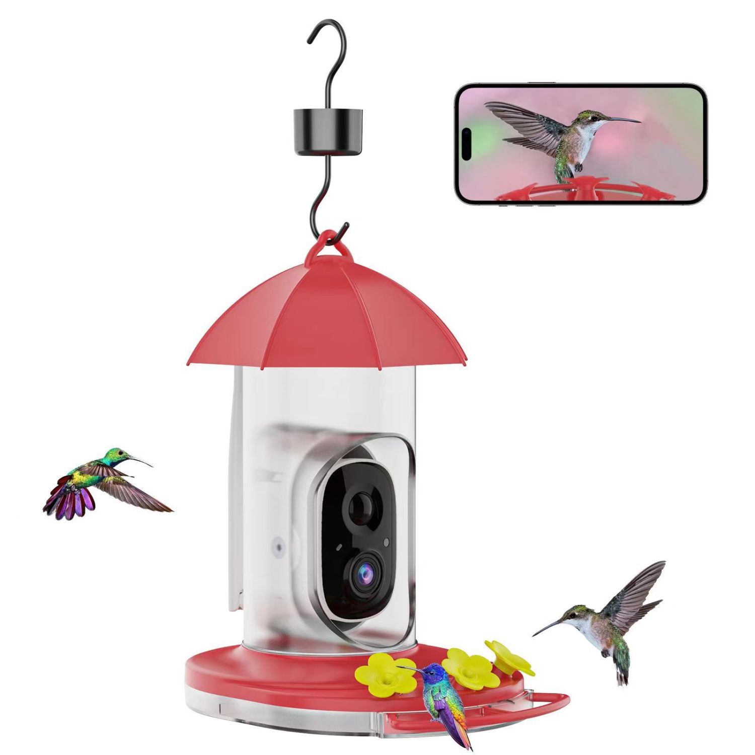 Water Feed For Birds,Smart Solar Powered Video Hummingbird Feeder, AI Bird Auto Capture Video, Ant Moat & Bee Proof, Gift for Bird Lovers