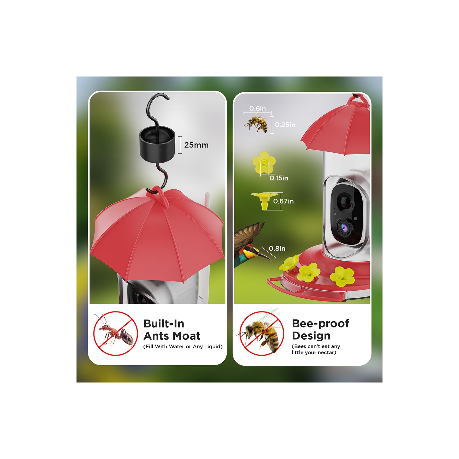 Water Feed For Birds,Smart Solar Powered Video Hummingbird Feeder, AI Bird Auto Capture Video, Ant Moat & Bee Proof, Gift for Bird Lovers