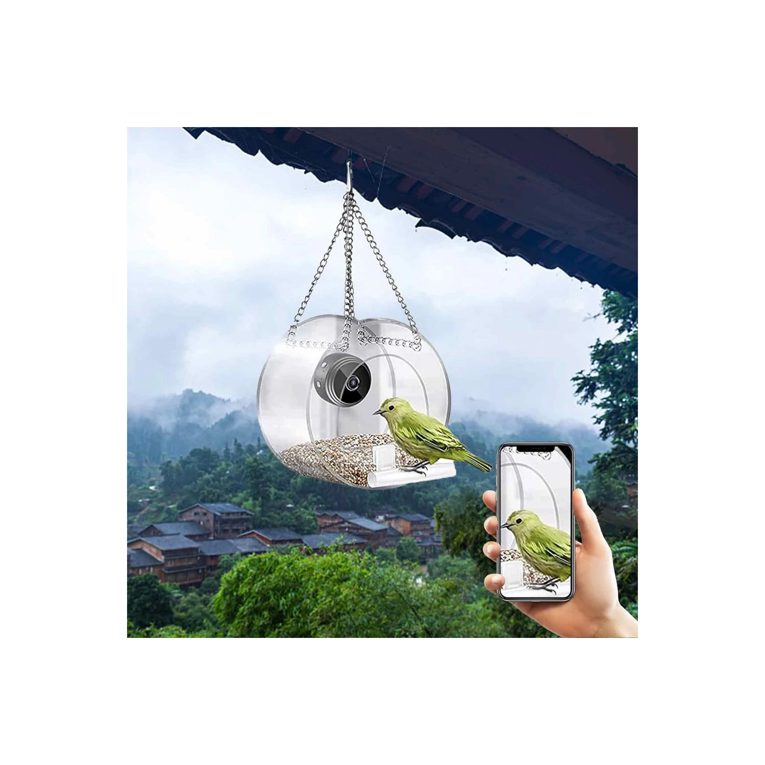 Mangeoire à oiseaux intelligente , Maison Acrylique avec caméra Home Pet Bird Feeder transparent HD Installation facile pour le jardin