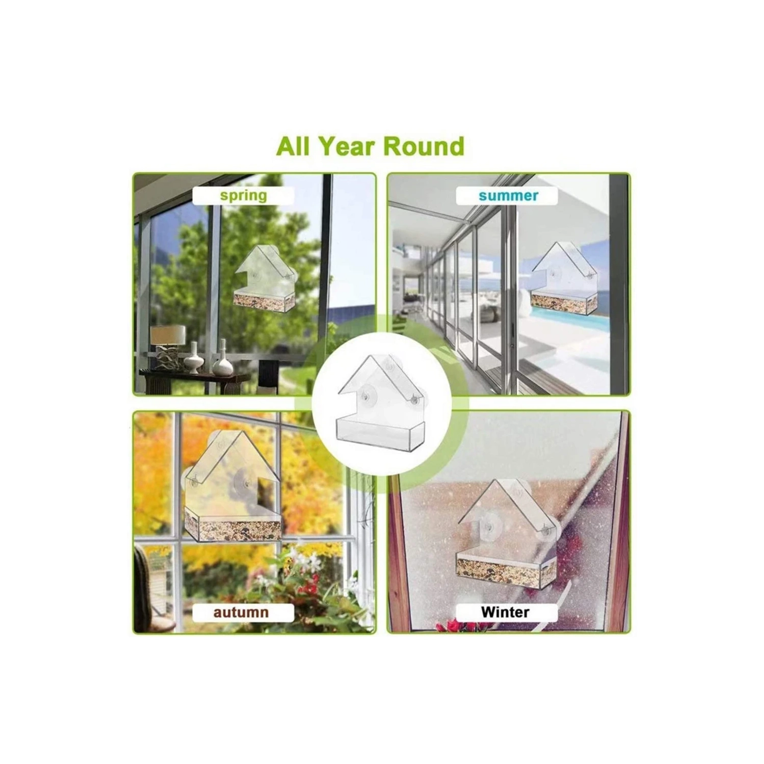 Mangeoire à oiseaux intelligente , Maison Acrylique avec caméra Home Pet Bird Feeder transparent HD Installation facile pour le jardin