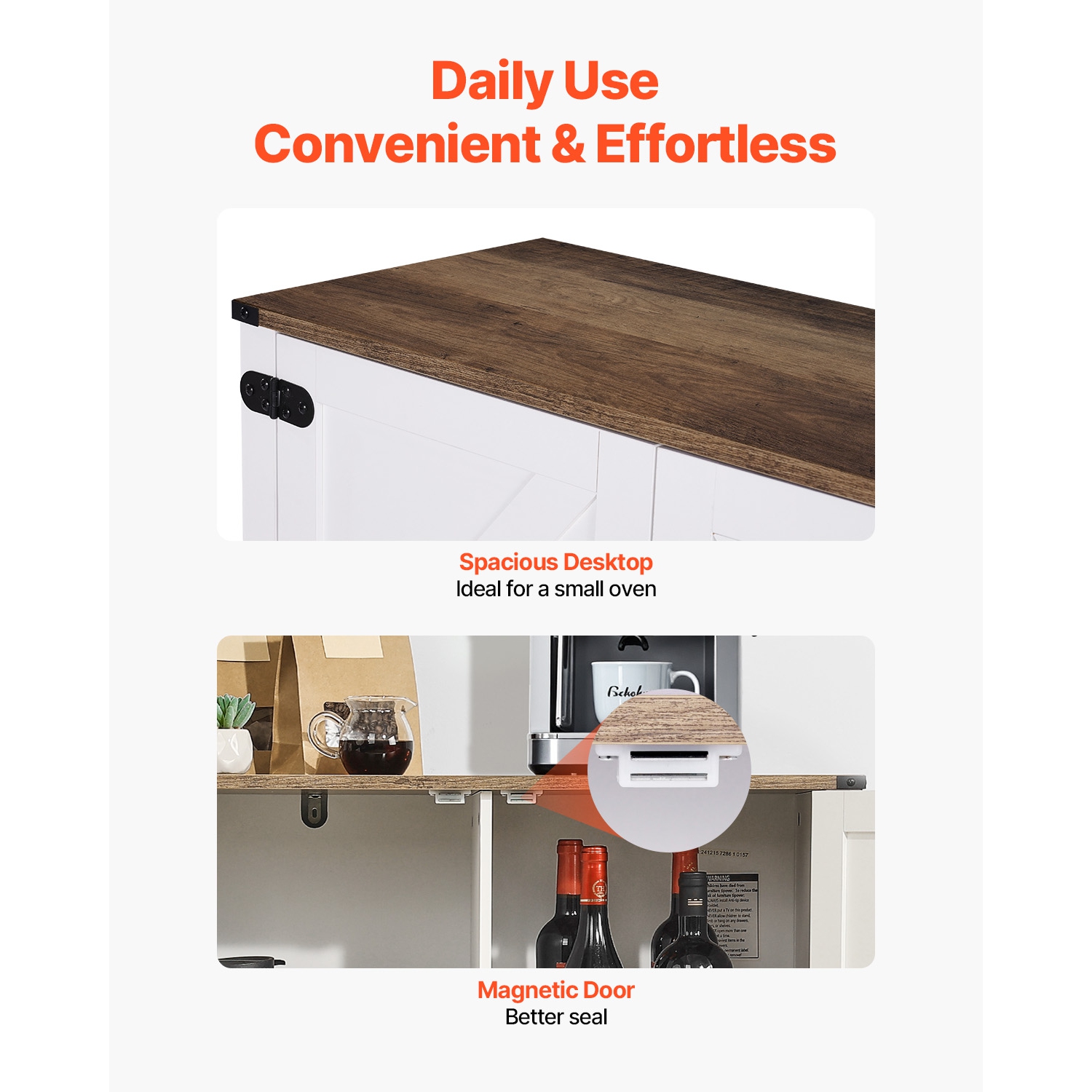 VEVOR 31.5 x 13.8 x 34.6 in Coffee Bar Cabinet, Farmhouse Coffee Bar Cabinet with 3-Tier Storage, Coffee Bar Table with Magnet Doors, Farmhouse