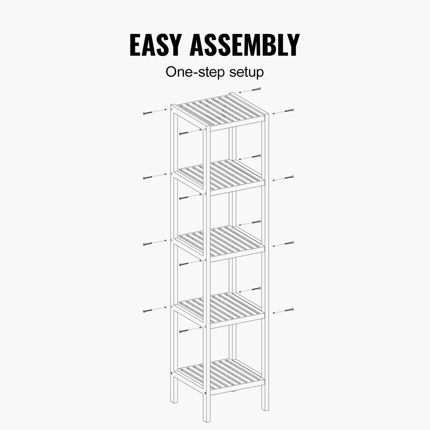 VEVOR 5-Tier Bathroom Standing Shelf, Narrow Shelving Unit,Display Storage Rack Organizer, Freestanding Flower Plant Stand, Multifunctional Bamboo