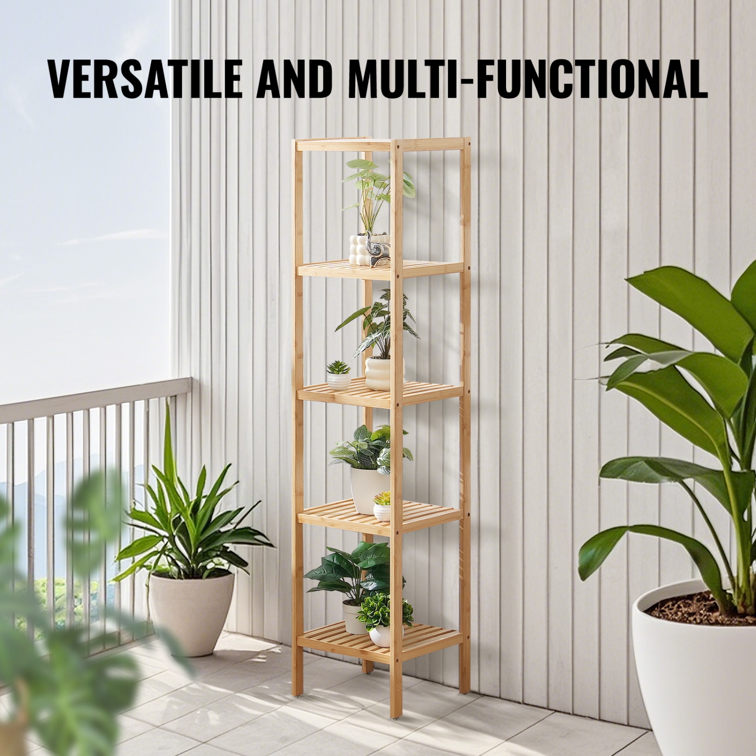 VEVOR 5-Tier Bathroom Standing Shelf, Narrow Shelving Unit,Display Storage Rack Organizer, Freestanding Flower Plant Stand, Multifunctional Bamboo