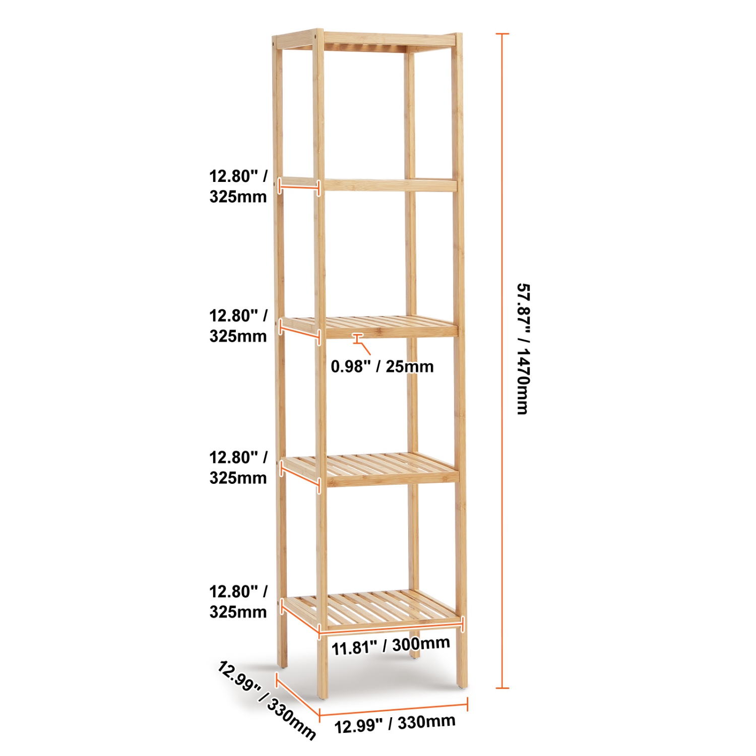 VEVOR 5-Tier Bathroom Standing Shelf, Narrow Shelving Unit,Display Storage Rack Organizer, Freestanding Flower Plant Stand, Multifunctional Bamboo