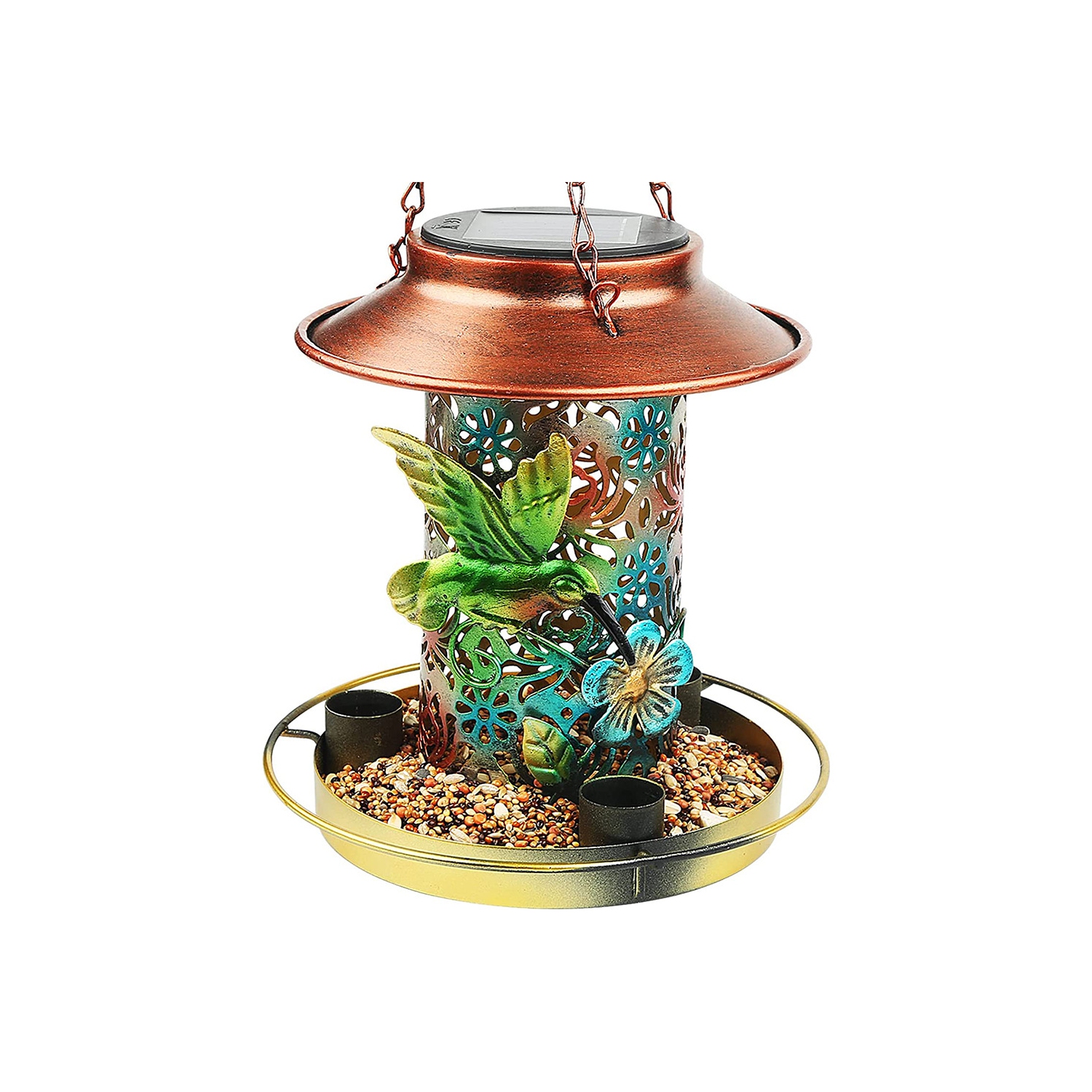Solar Bird Feeder, for Outdoors Hanging, Gifts for Mom Grandma Women, Metal Outside Wild Bird Feeders,Cardinals Feeders, Gifts for Bird Lovers,