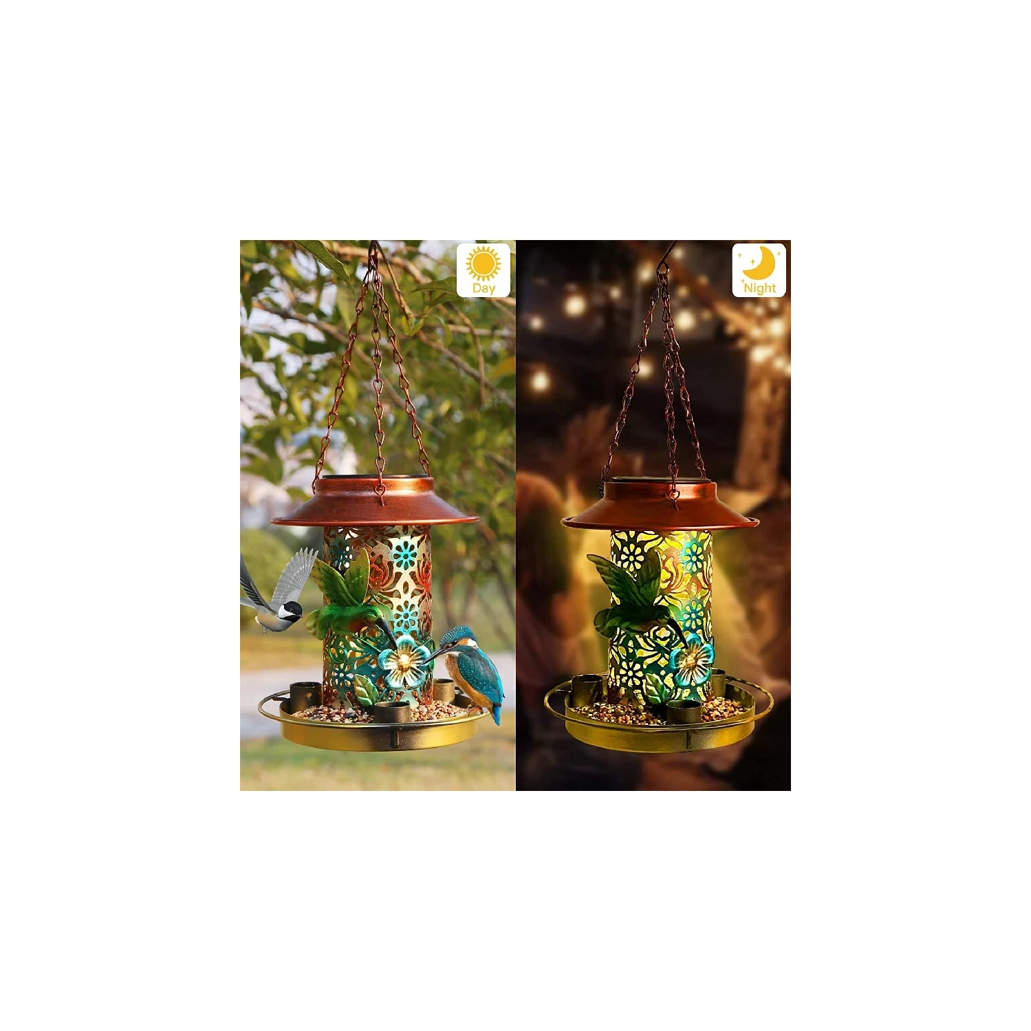 Solar Bird Feeder, for Outdoors Hanging, Gifts for Mom Grandma Women, Metal Outside Wild Bird Feeders,Cardinals Feeders, Gifts for Bird Lovers,