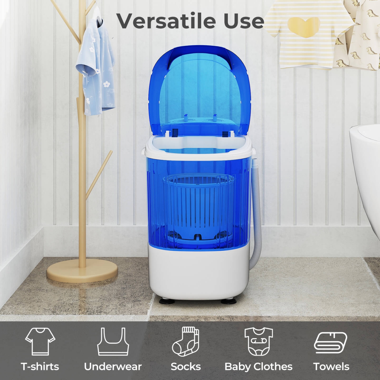 Costway Portable Washing Machine 5.5 lbs Mini Top Load Washer with Removable Spin-Dry Tub Blue/Gray