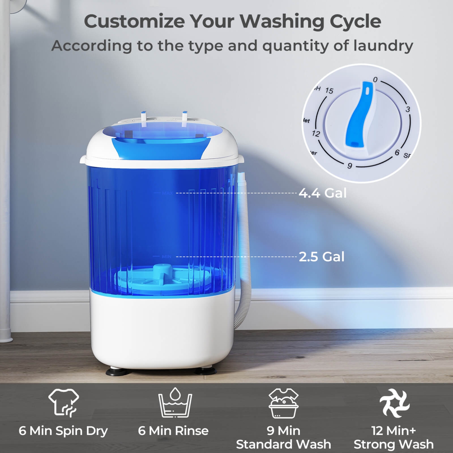 Costway Portable Washing Machine 5.5 lbs Mini Top Load Washer with Removable Spin-Dry Tub Blue/Gray