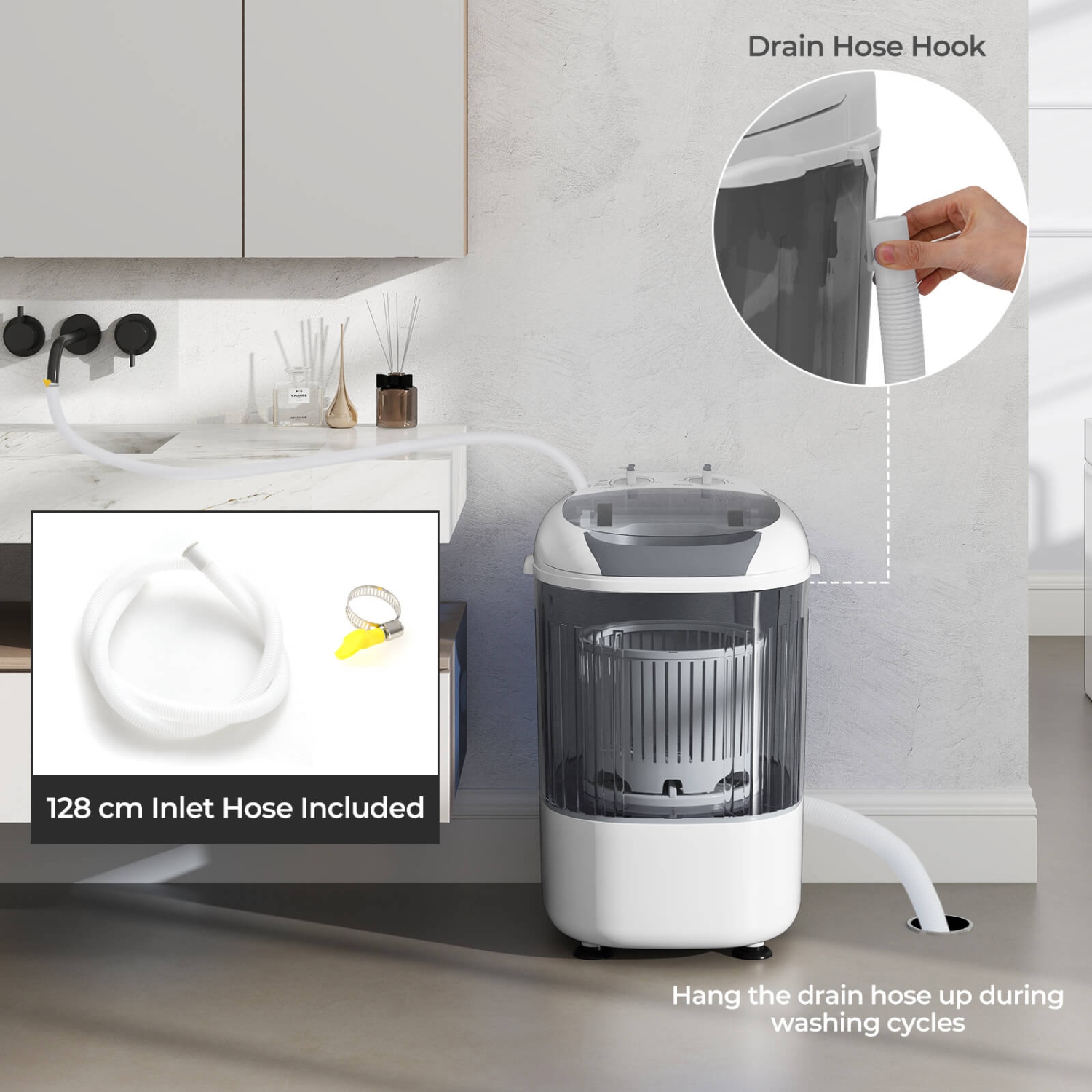 Laveuse portative 5,5 lb Mini laveuse à chargement par le haut avec cuve amovible essorage de Costway grise