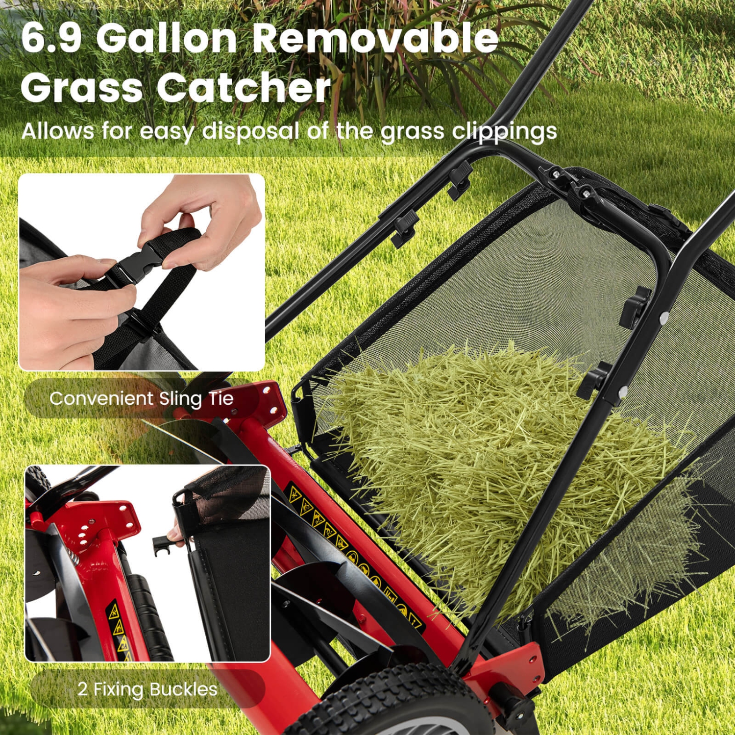 Ironmax 16" Push Lawn Mower with 5-Blade 6.9 Gallon Removable Grass Catcher for Garden Green/Red