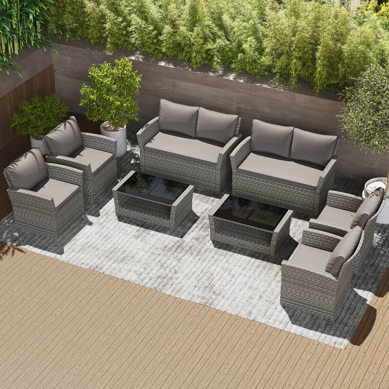 Ensemble de meubles de patio 8 PCS de Costway avec 4 chaises en rotin Coussins de table basse