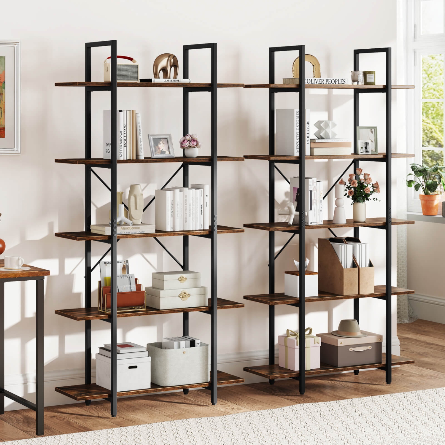 Costway 1/2 PCS 5-Tier Bookshelf 62" Tall Vintage Industrial Bookcase with Open Storage Shelves