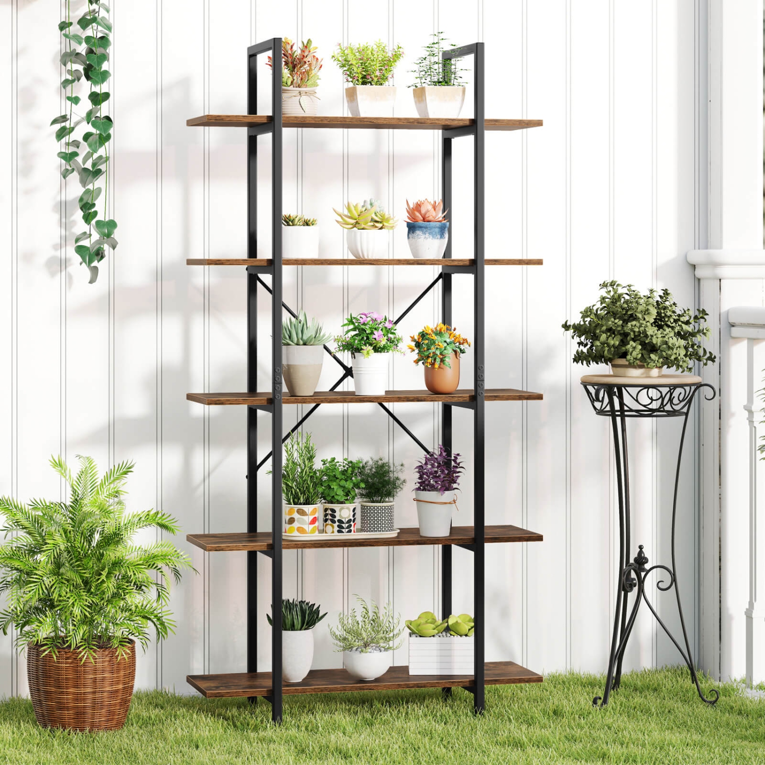 Costway 1/2 PCS 5-Tier Bookshelf 62" Tall Vintage Industrial Bookcase with Open Storage Shelves