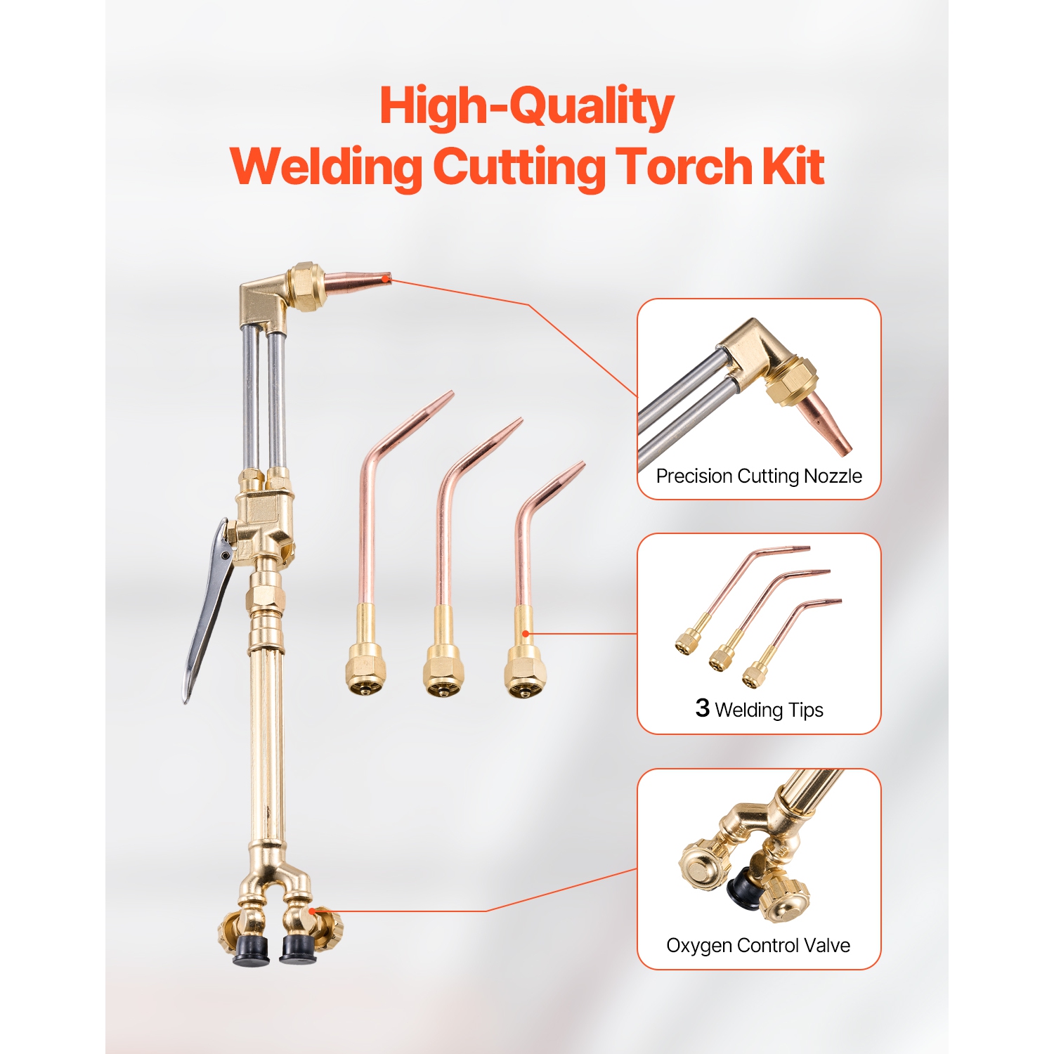 Torche de soudage VEVOR 14PCS Oxygen Acétylène, ensemble de brasage Oxy Acétylène avec deux tuyaux de 177&nbsp;po, embout de coupe, 3 embouts de