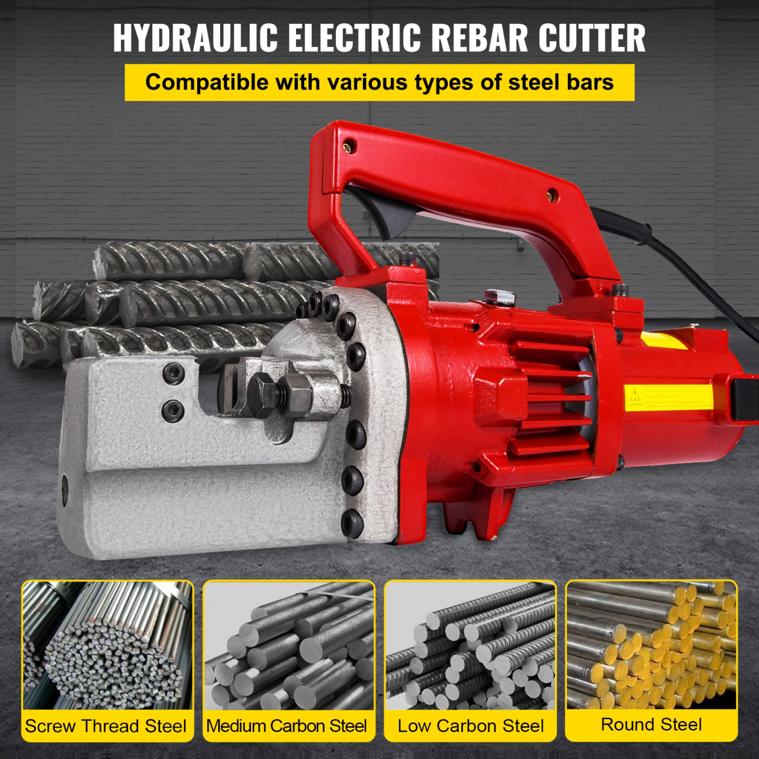 VEVOR 1250W Electric Rebar Cutter, Portable Electric Hydraulic Rebar Cutter, Cutting up to 3/4 Inch #6 4-20mm Rebar within 4 Seconds,110V,with Easy