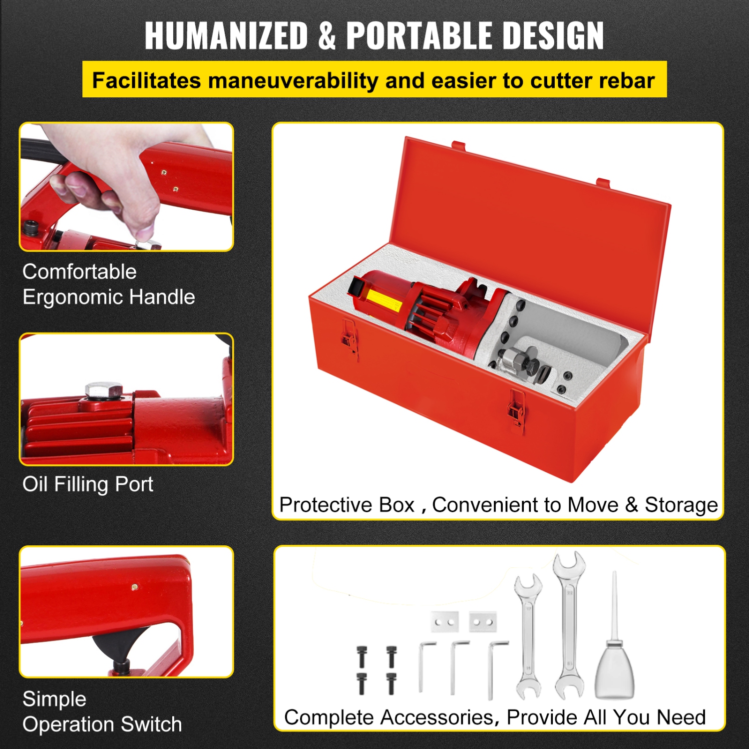 VEVOR 1250W Electric Rebar Cutter, Portable Electric Hydraulic Rebar Cutter, Cutting up to 3/4 Inch #6 4-20mm Rebar within 4 Seconds,110V,with Easy