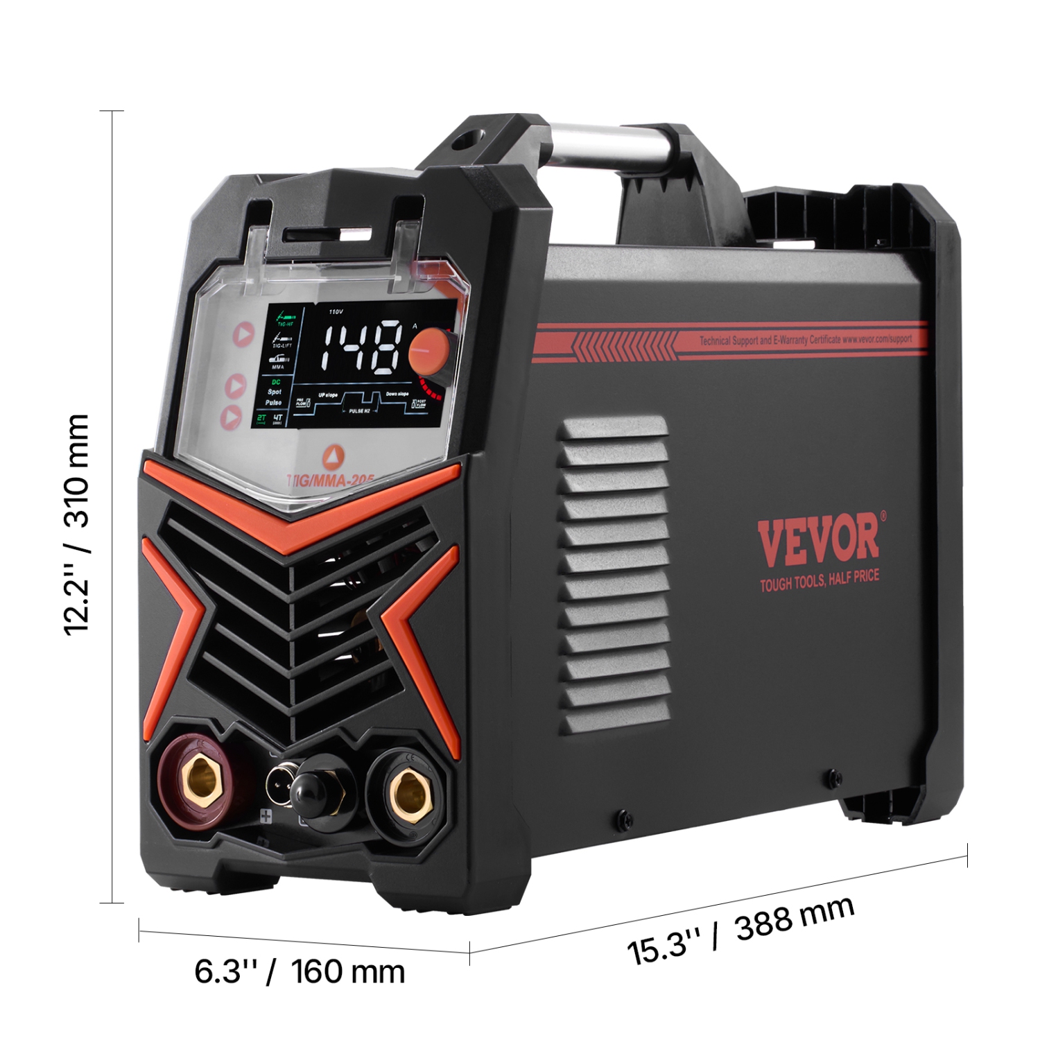 Soudeur VEVOR 205&nbsp;A TIG, machine à souder 3-en-1 - TDC TIG/DC Pulse TIG/MMA (bras), soudeuse électrique double tension 110&220&nbsp;V avec