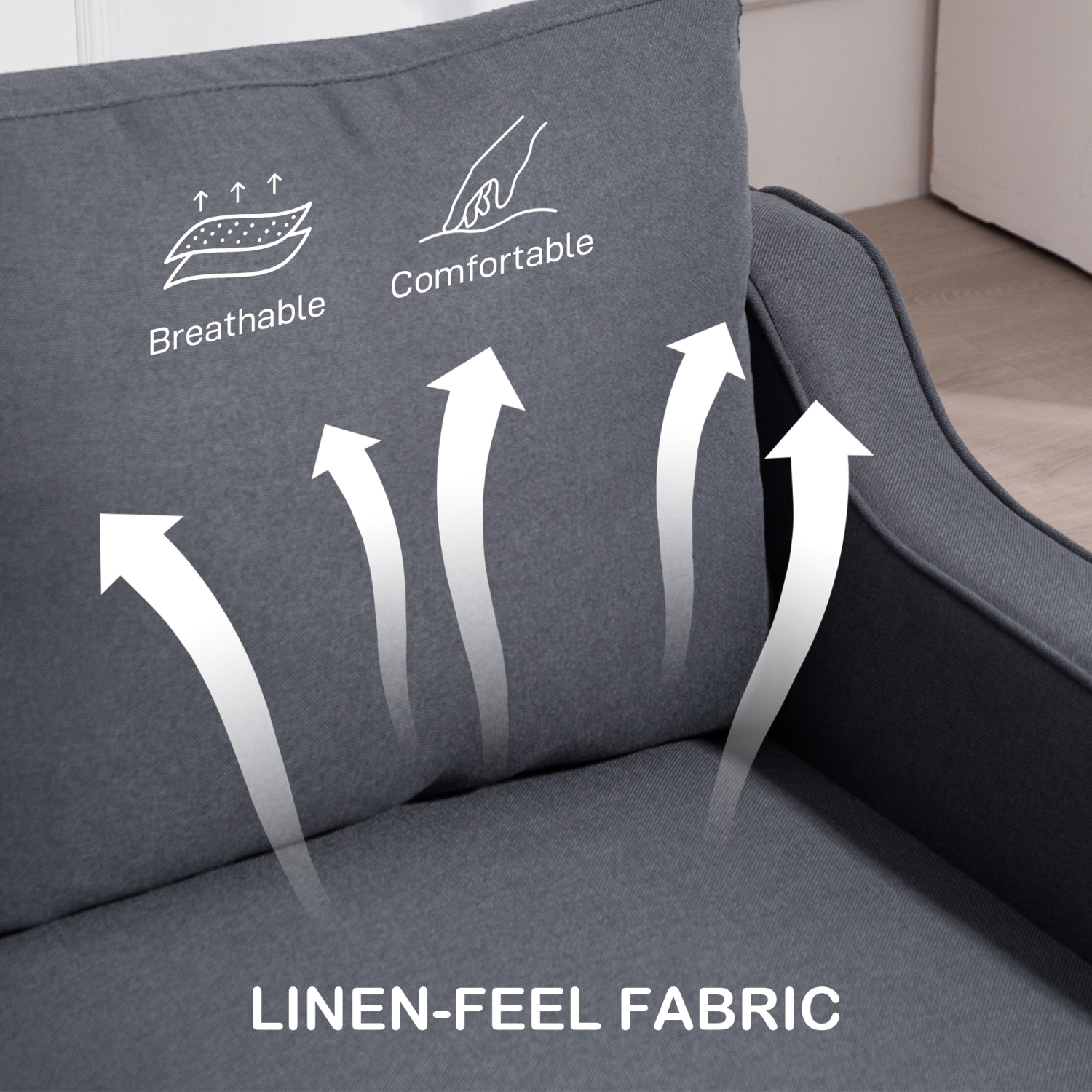 HOMCOM 3 Seater Sofa, Modern Couch with Pocket Spring, Linen Upholstered Sofa with Thick Padded for Living Room, Home Office, Charcoal Grey