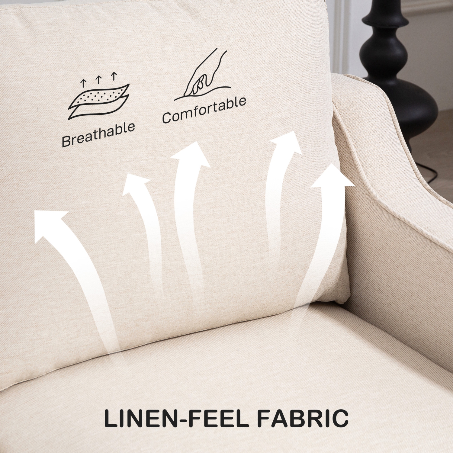 HOMCOM Loveseat Sofa, Modern Couch with Pocket Spring, Linen Upholstered Sofa with Thick Padded for Living Room, Home Office, Beige