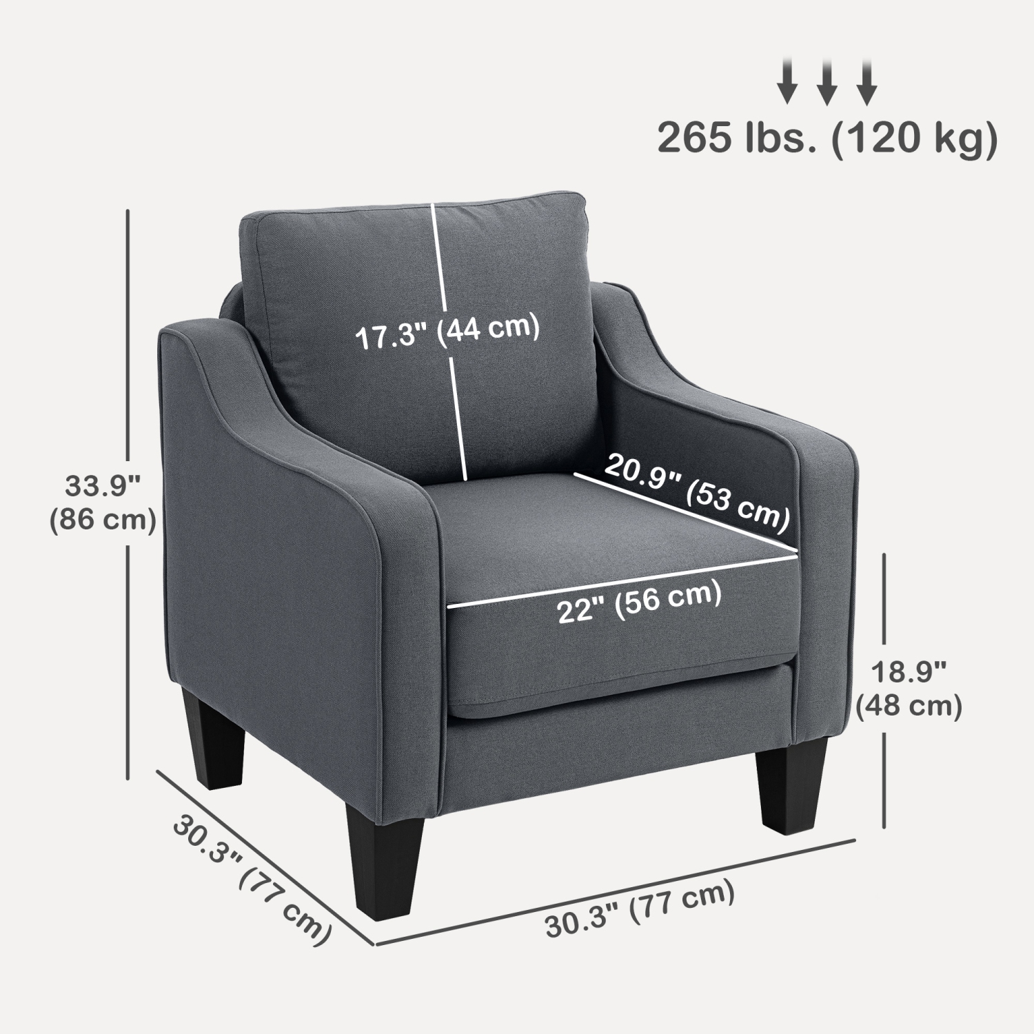 Fauteuil HOMCOM, fauteuil d'appoint moderne avec ressorts ensachés, canapé simple recouvert de lin avec rembourrage épais pour salon, bureau à