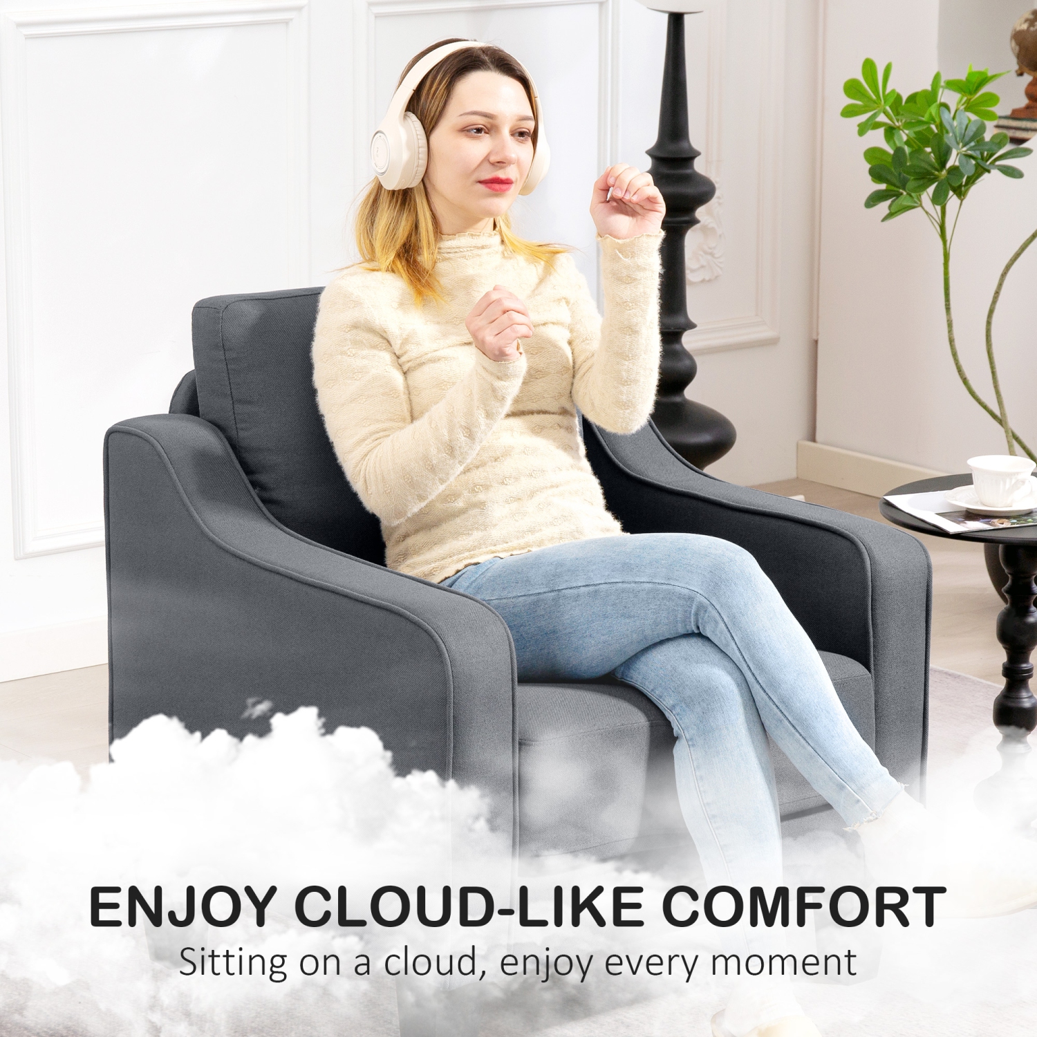 Fauteuil HOMCOM, fauteuil d'appoint moderne avec ressorts ensachés, canapé simple recouvert de lin avec rembourrage épais pour salon, bureau à