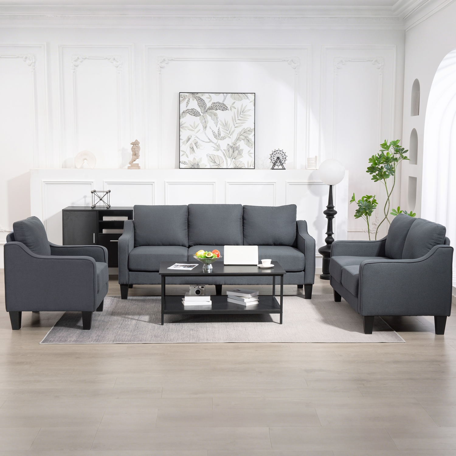 HOMCOM – Causeuse, canapé moderne avec ressorts ensachés, canapé recouvert de lin avec rembourrage épais pour le salon, le bureau à domicile, gris