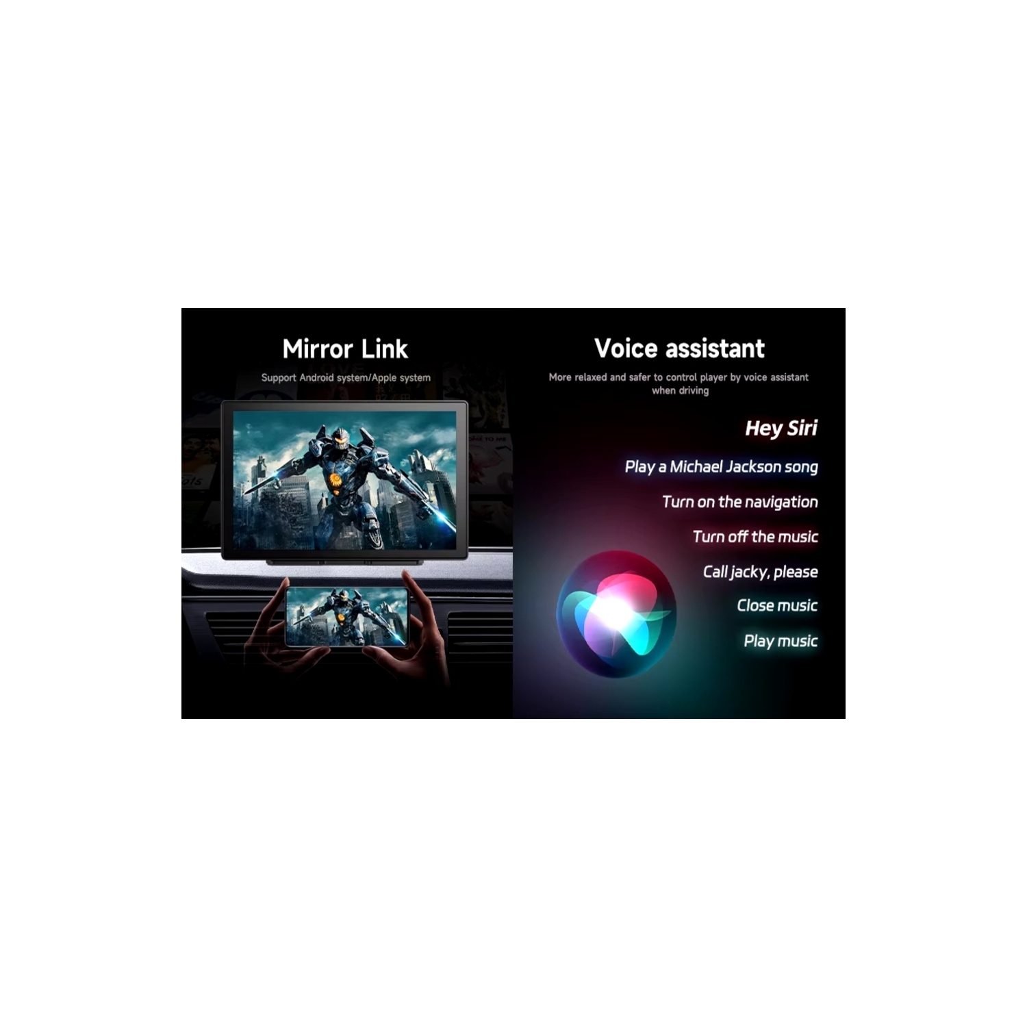 Chaîne stéréo auto portative 9 po Apple CarPlay et Android, caméra de recul 1080p, navigation GPS/Mirror Link/Bluetooth