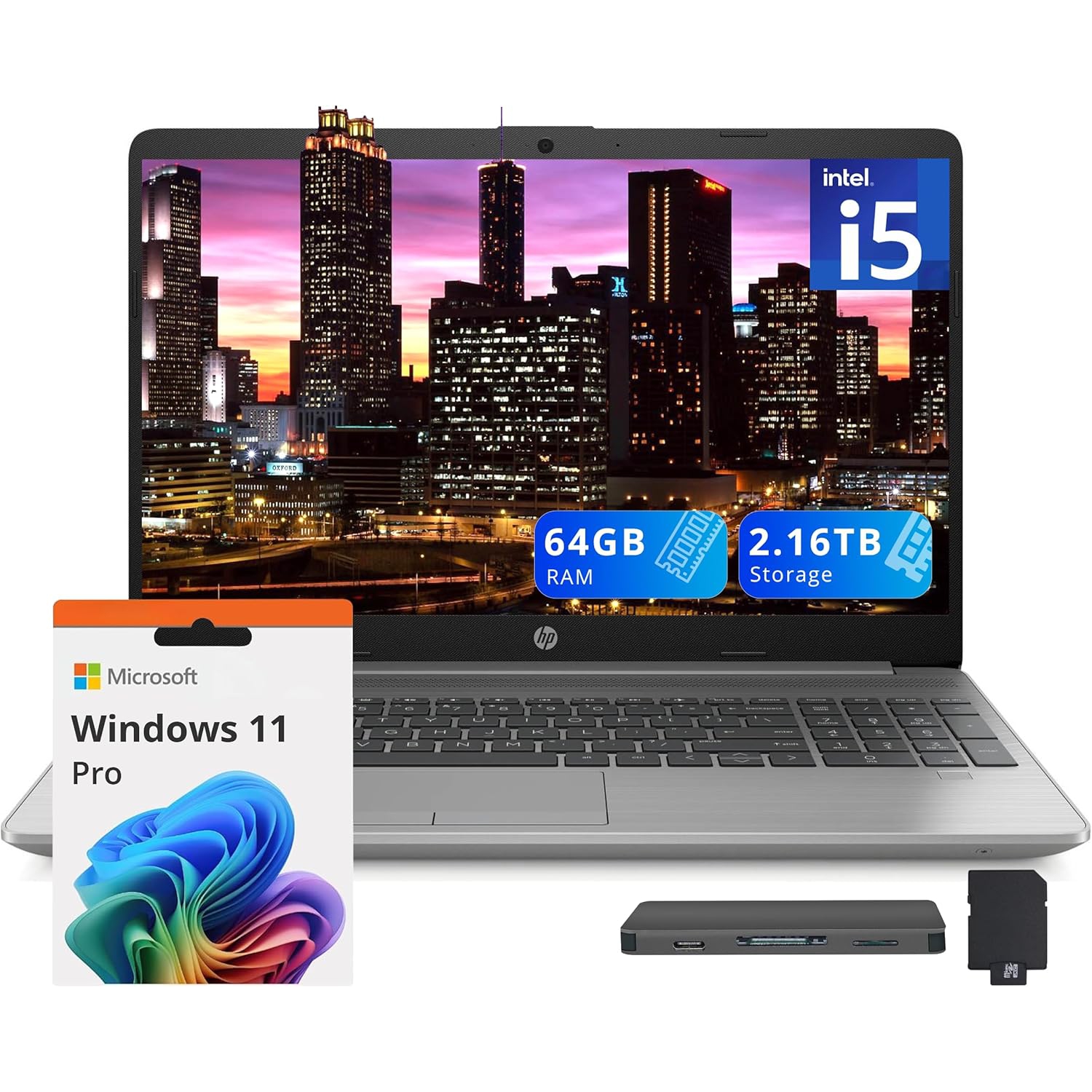HP 250 G9 15.6" FHD Laptop, Intel i5-1335U, 2.16TB Storage(2TB SSD+160GB Docking Station Set),64GB DDR4 RAM,Intel Iris Xe Graphics, Full Size Keyboard, Win 11 Pro, Silver