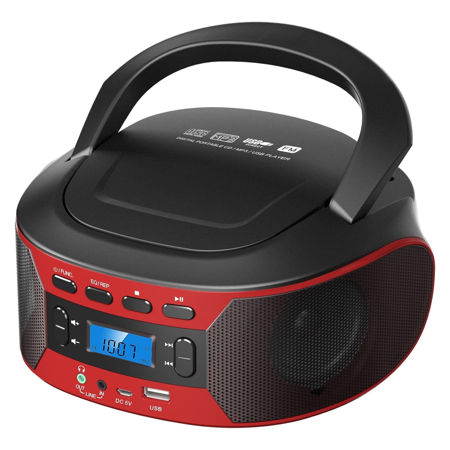 Portable CD Player, Home Bluetooth Speaker With FM Radio and AUX/USB Playback and Headphone Jack