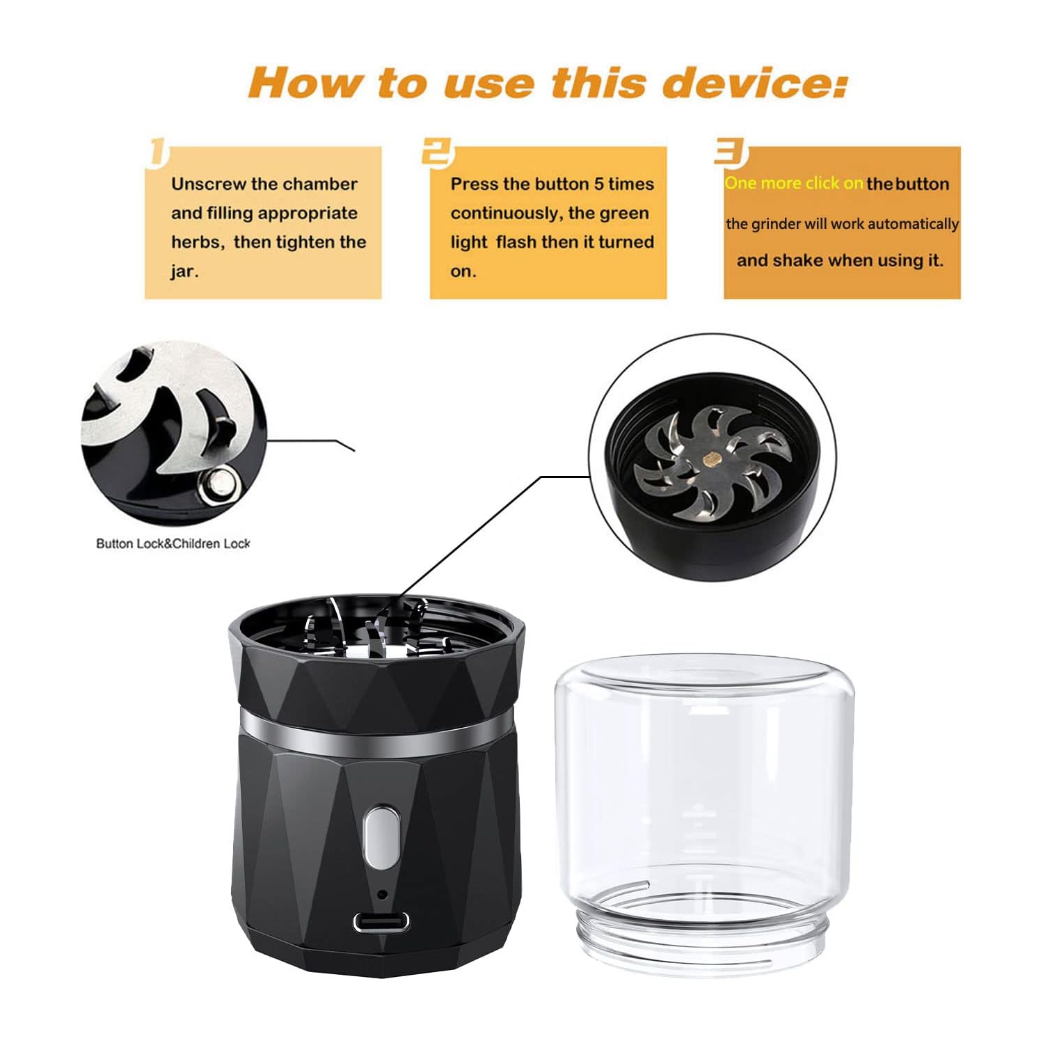 Moulin à épices et à herbes électrique, Mini broyeur électrique pour fines herbes, Petit pot à fines herbes et cuillère, Moulin à herbes automatique