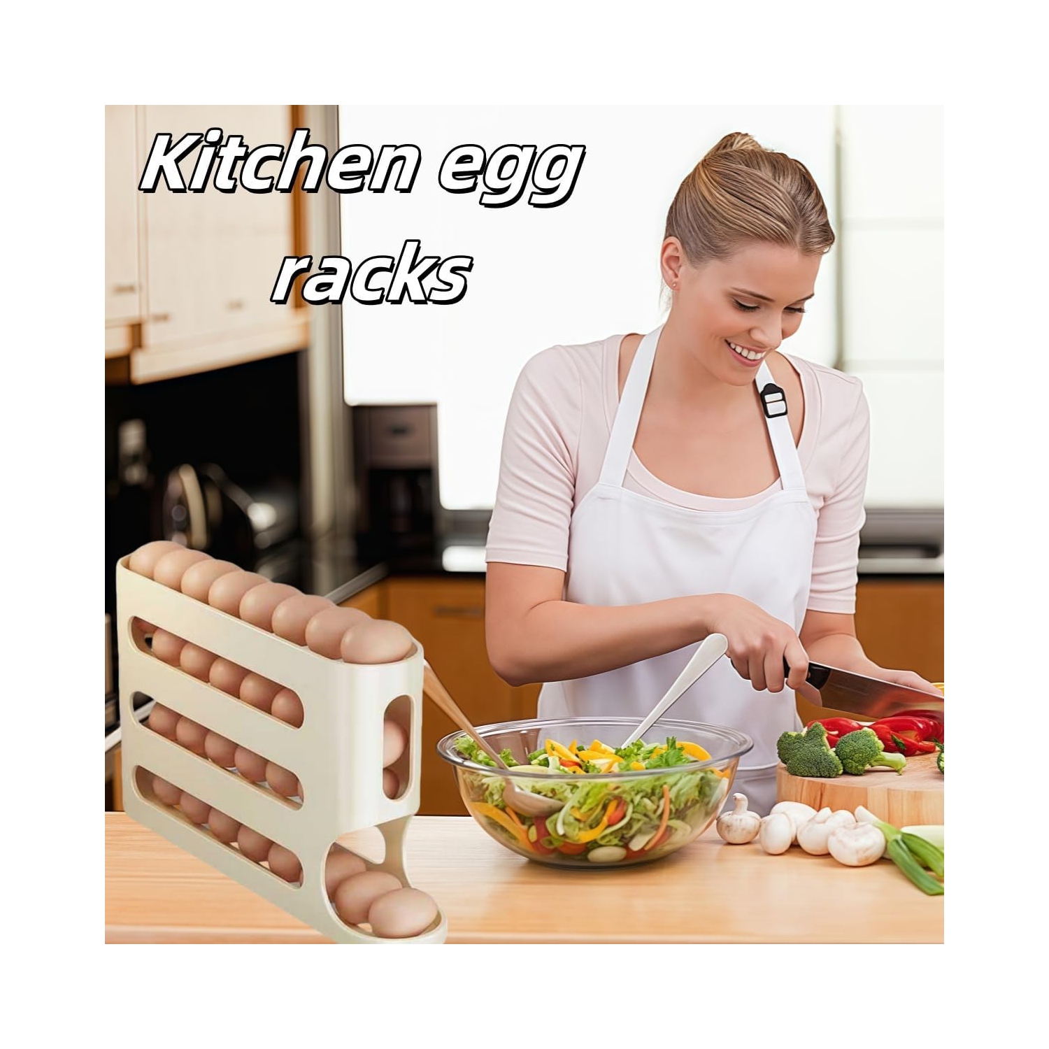 2PCS Egg Holder for Fridge,Egg Container for Refrigerator,Space-Saving Automatic Rolling Eggs Dispenser,4 Tiers Fridge Egg Rack