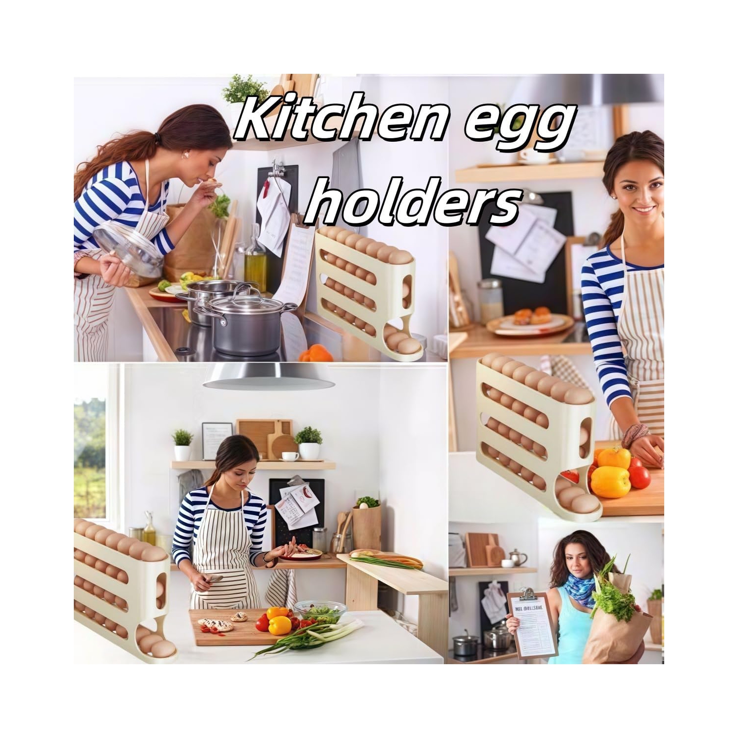 2PCS Egg Holder for Fridge,Egg Container for Refrigerator,Space-Saving Automatic Rolling Eggs Dispenser,4 Tiers Fridge Egg Rack