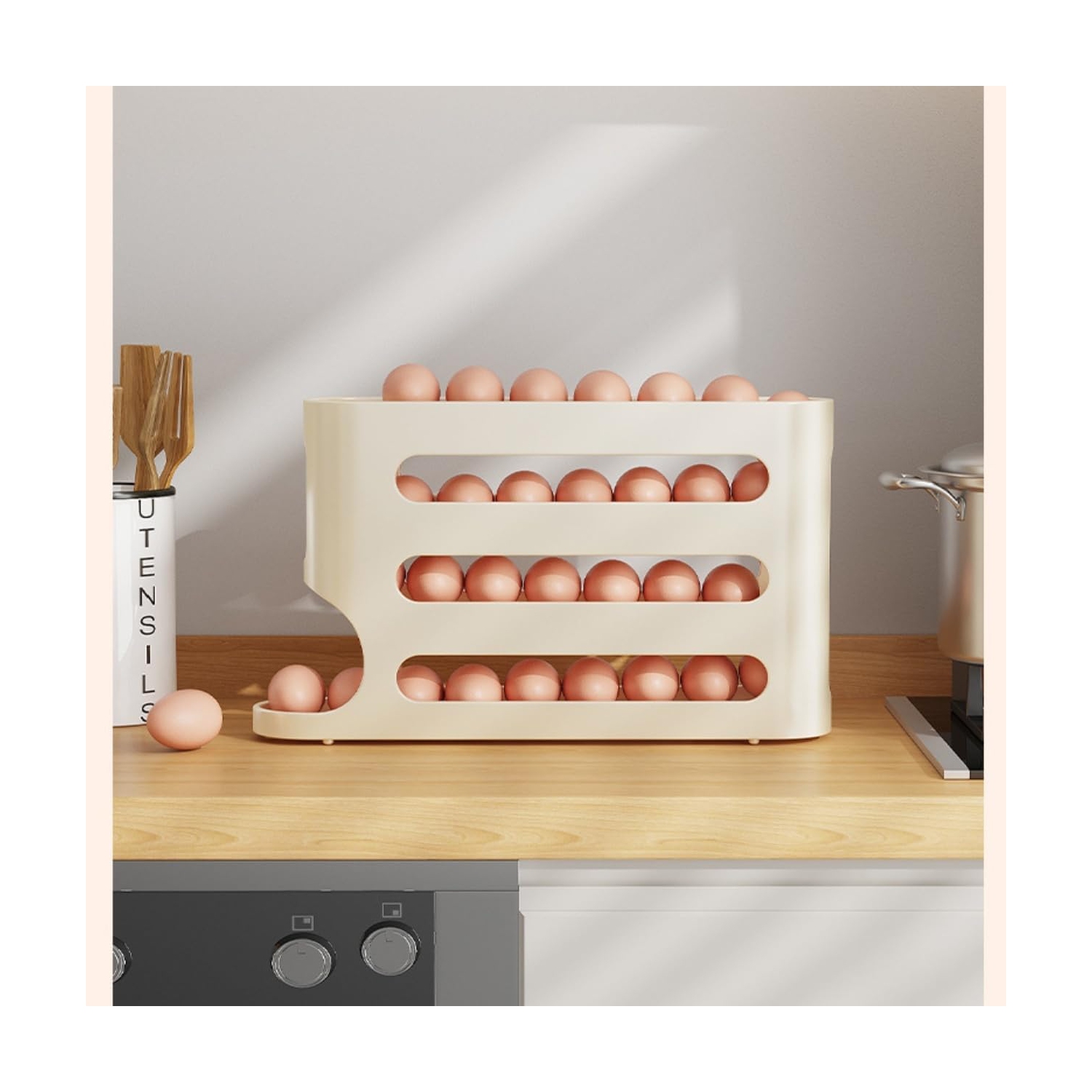 2PCS Egg Holder for Fridge,Egg Container for Refrigerator,Space-Saving Automatic Rolling Eggs Dispenser,4 Tiers Fridge Egg Rack