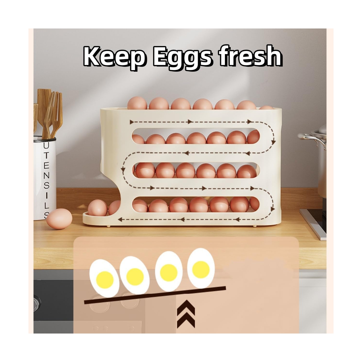 2PCS Egg Holder for Fridge,Egg Container for Refrigerator,Space-Saving Automatic Rolling Eggs Dispenser,4 Tiers Fridge Egg Rack