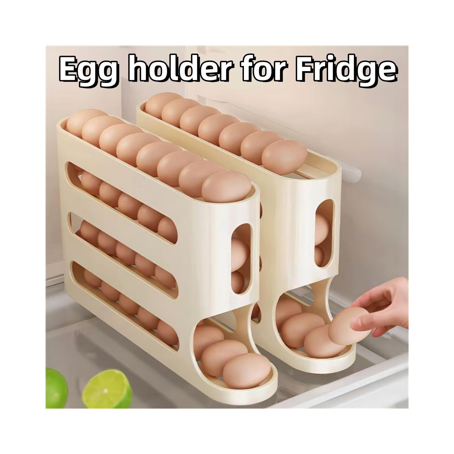 2PCS Egg Holder for Fridge,Egg Container for Refrigerator,Space-Saving Automatic Rolling Eggs Dispenser,4 Tiers Fridge Egg Rack
