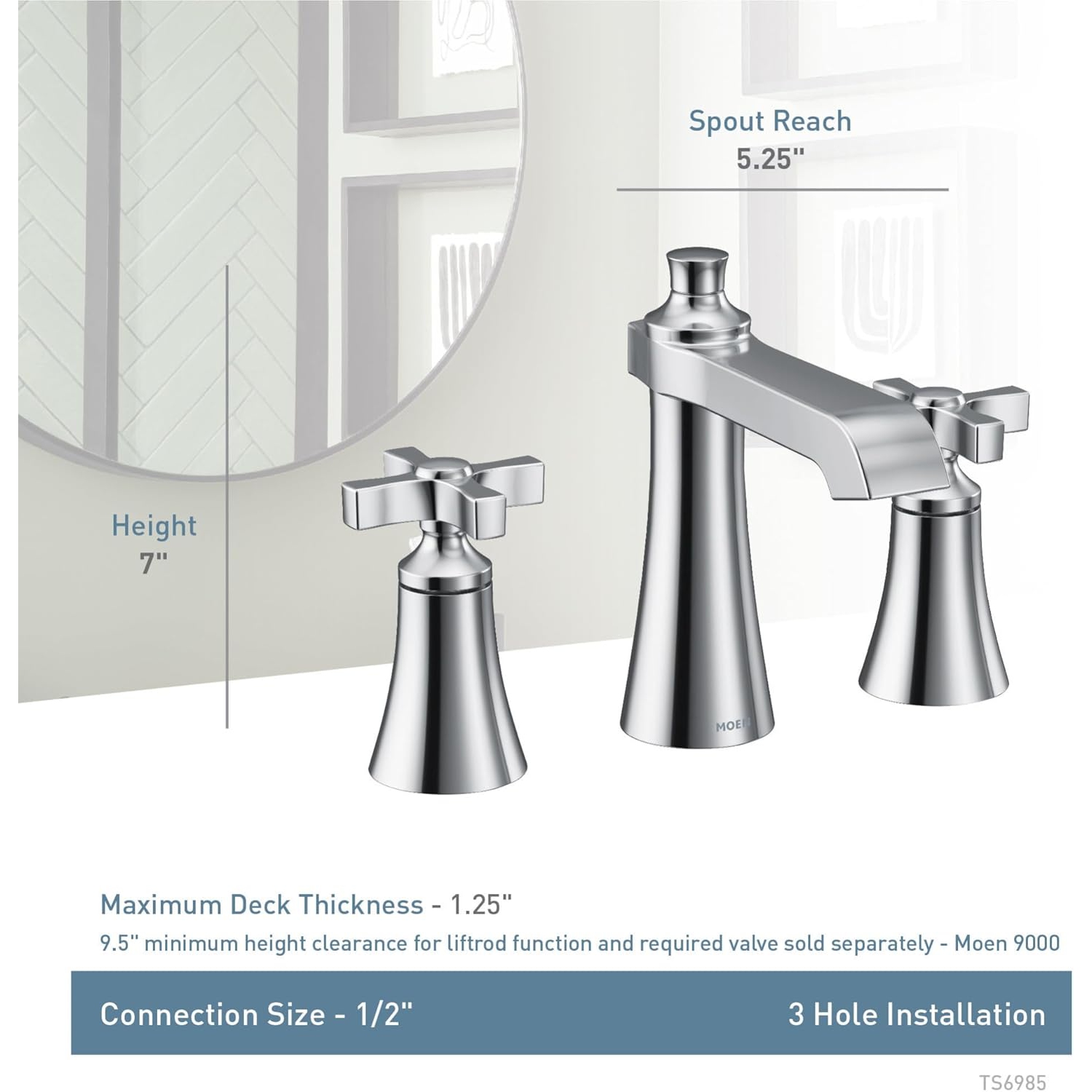 8&nbsp;po à deux poignées Moen TS6985BG Flara Nécessaire de garniture de robinet de salle de bain à poignée croisée, robinet requis, or brossé
