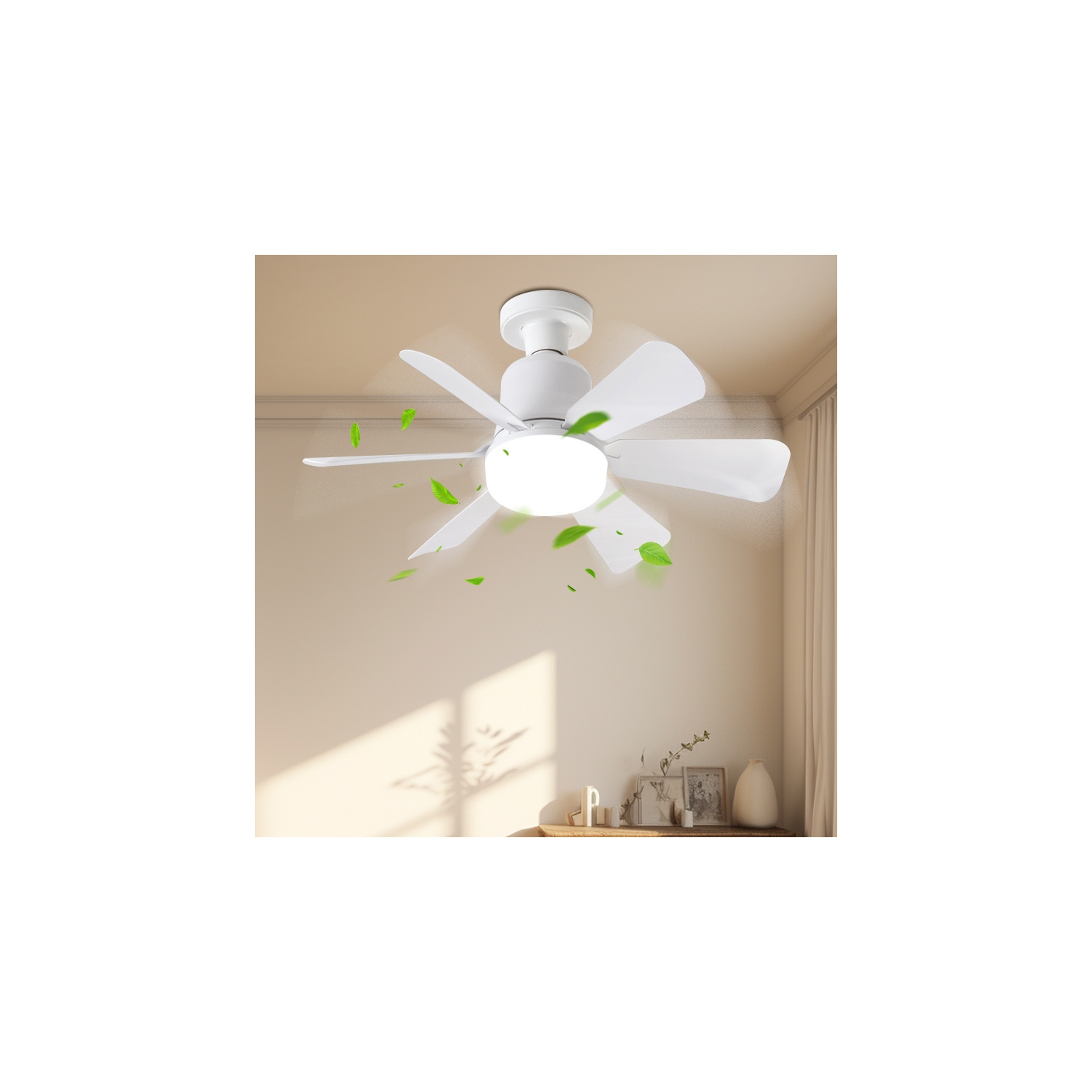 E27 Ventilateur de base avec télécommande, ventilateur de plafond à DEL silencieux avec 6 pales, ventilateur de plafond à intensité réglable LED à 3